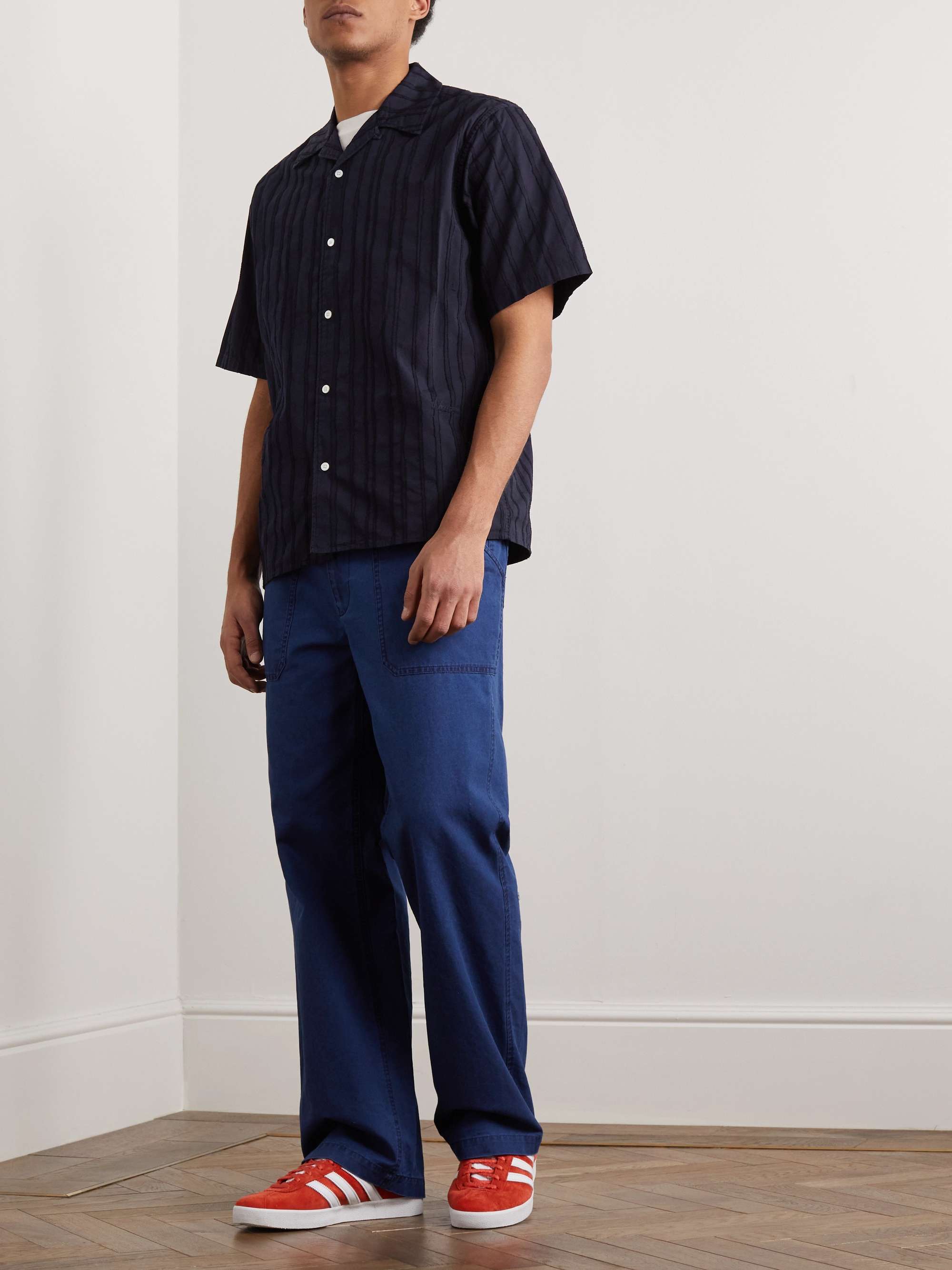 NORSE PROJECTS Carsten Convertible-Collar Striped Cotton-Poplin Shirt ...
