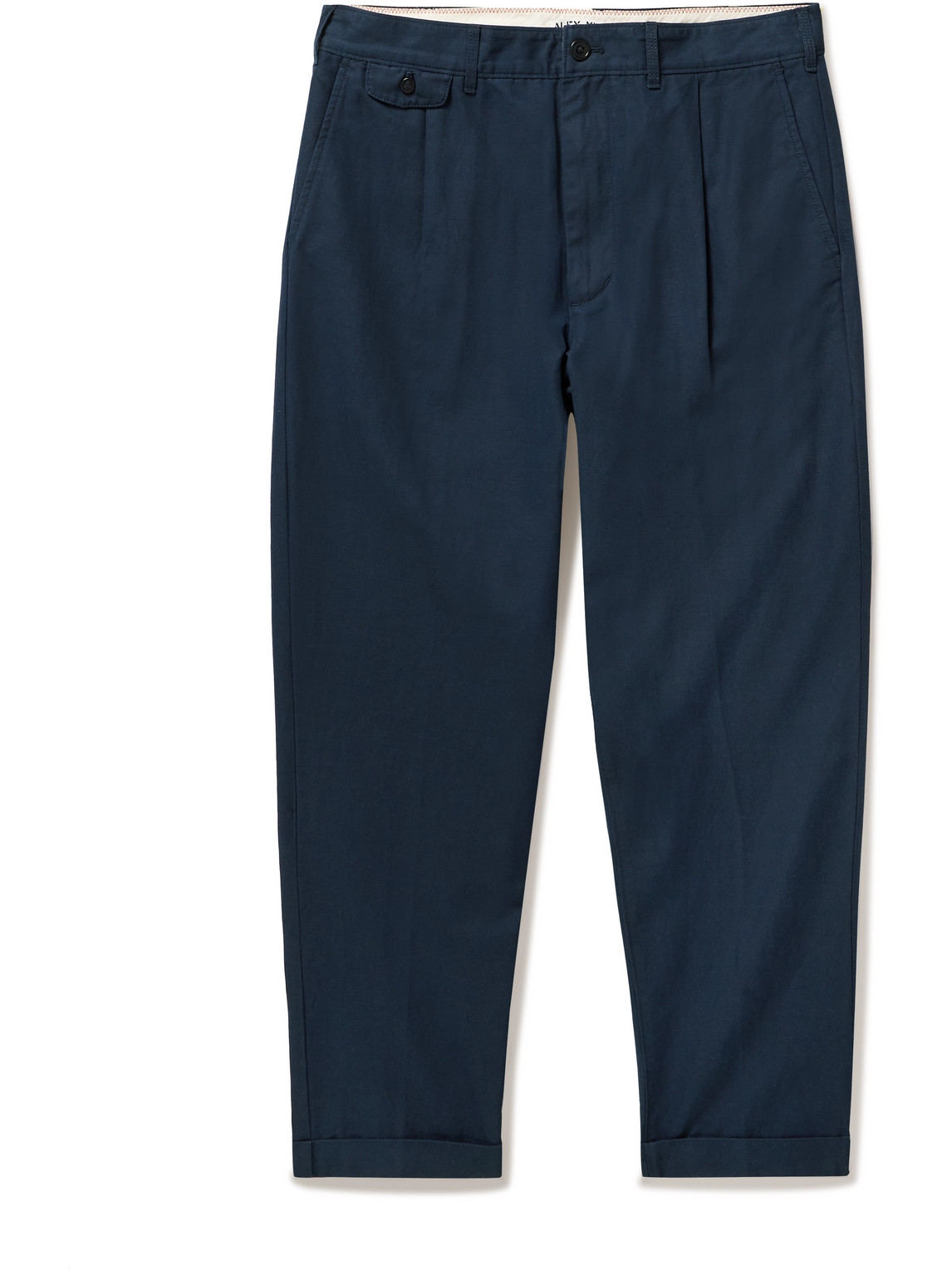 Tapered Cropped Pleated Cotton and Linen-Blend Trousers