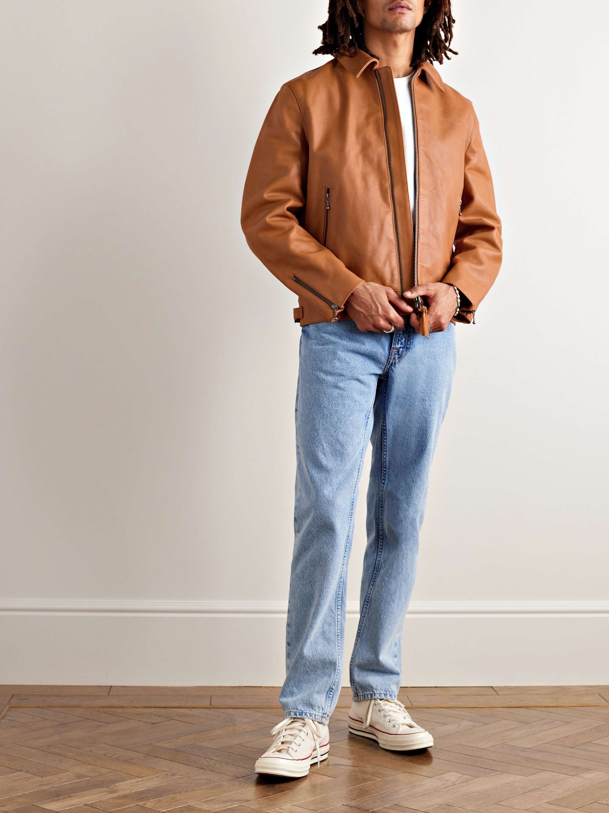 NUDIE JEANS Eddy Slim-Fit Leather Jacket | MR PORTER