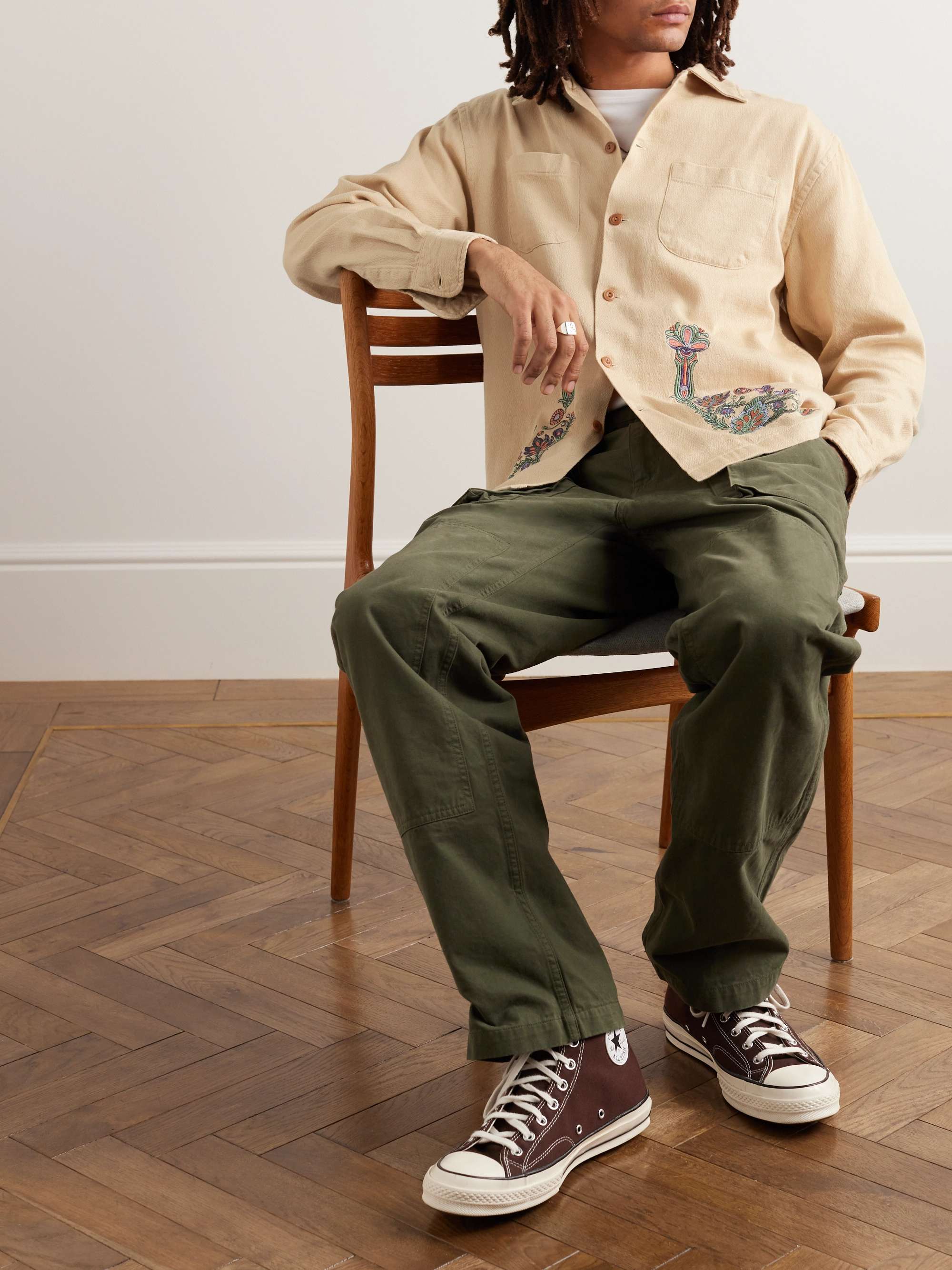 NUDIE JEANS Vincent Embroidered Brushed-Cotton Shirt | MR PORTER