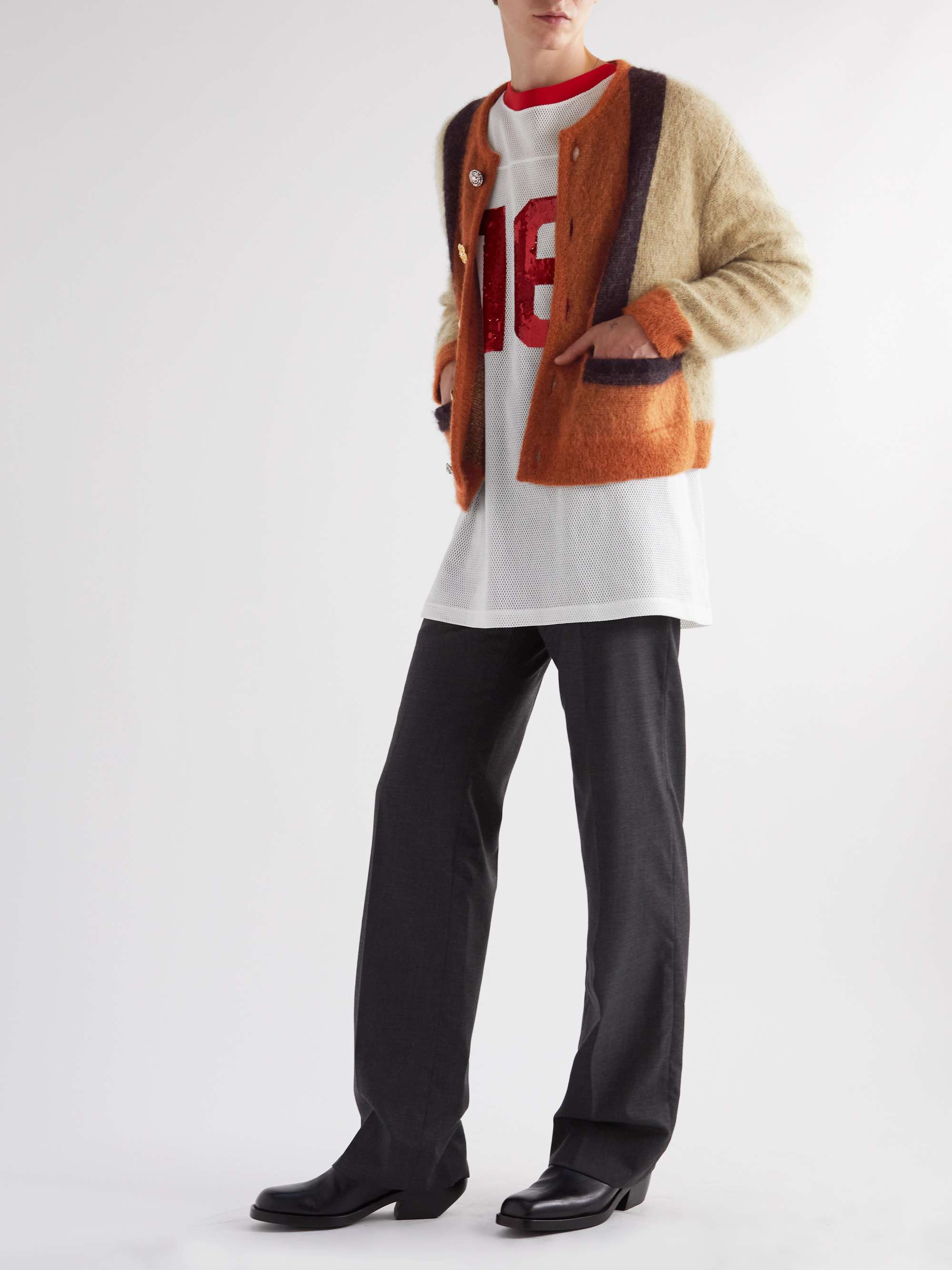 CELINE HOMME Slim-Fit Embellished Colour-Block Mohair-Blend Cardigan for  Men | MR PORTER