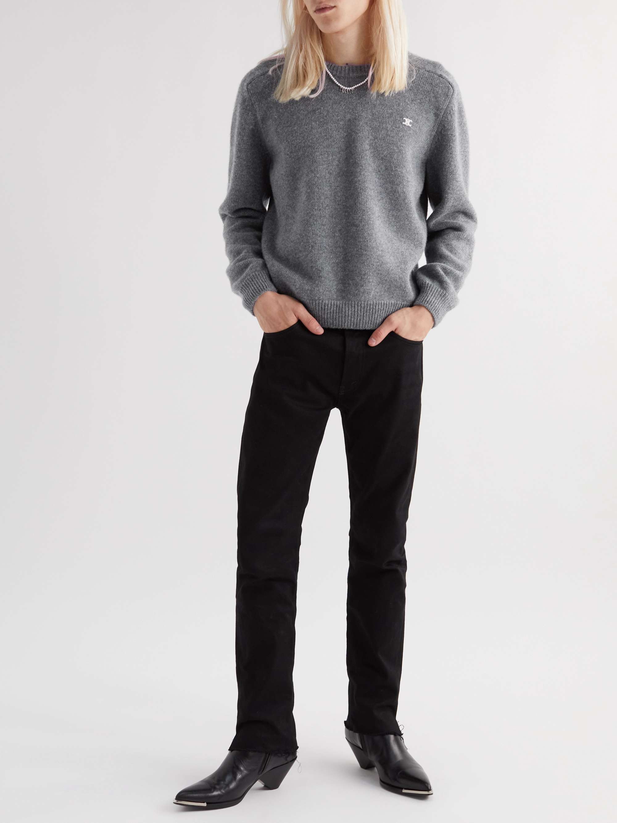 CELINE HOMME Logo-Embroidered Wool and Cashmere-Blend Sweater for Men | MR  PORTER
