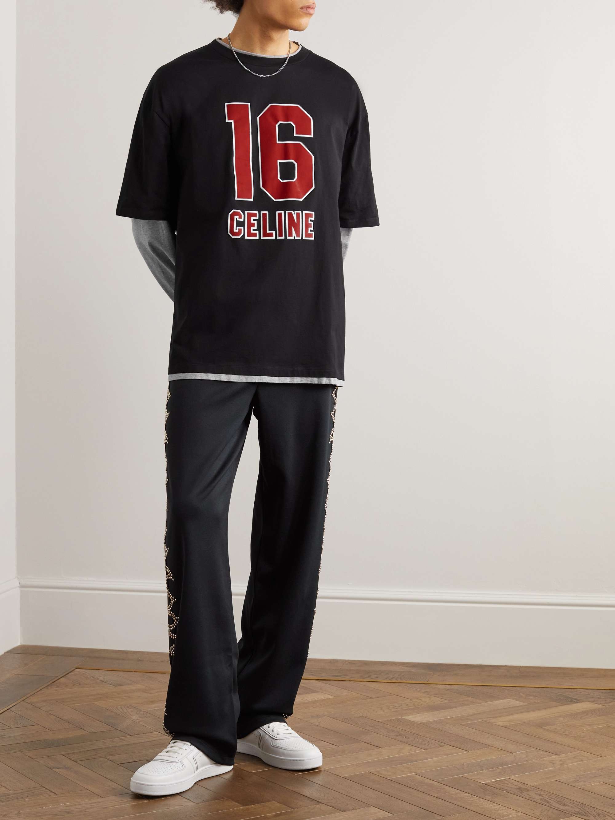 CELINE HOMME Layered Logo-Print Cotton-Jersey T-Shirt for Men | MR PORTER