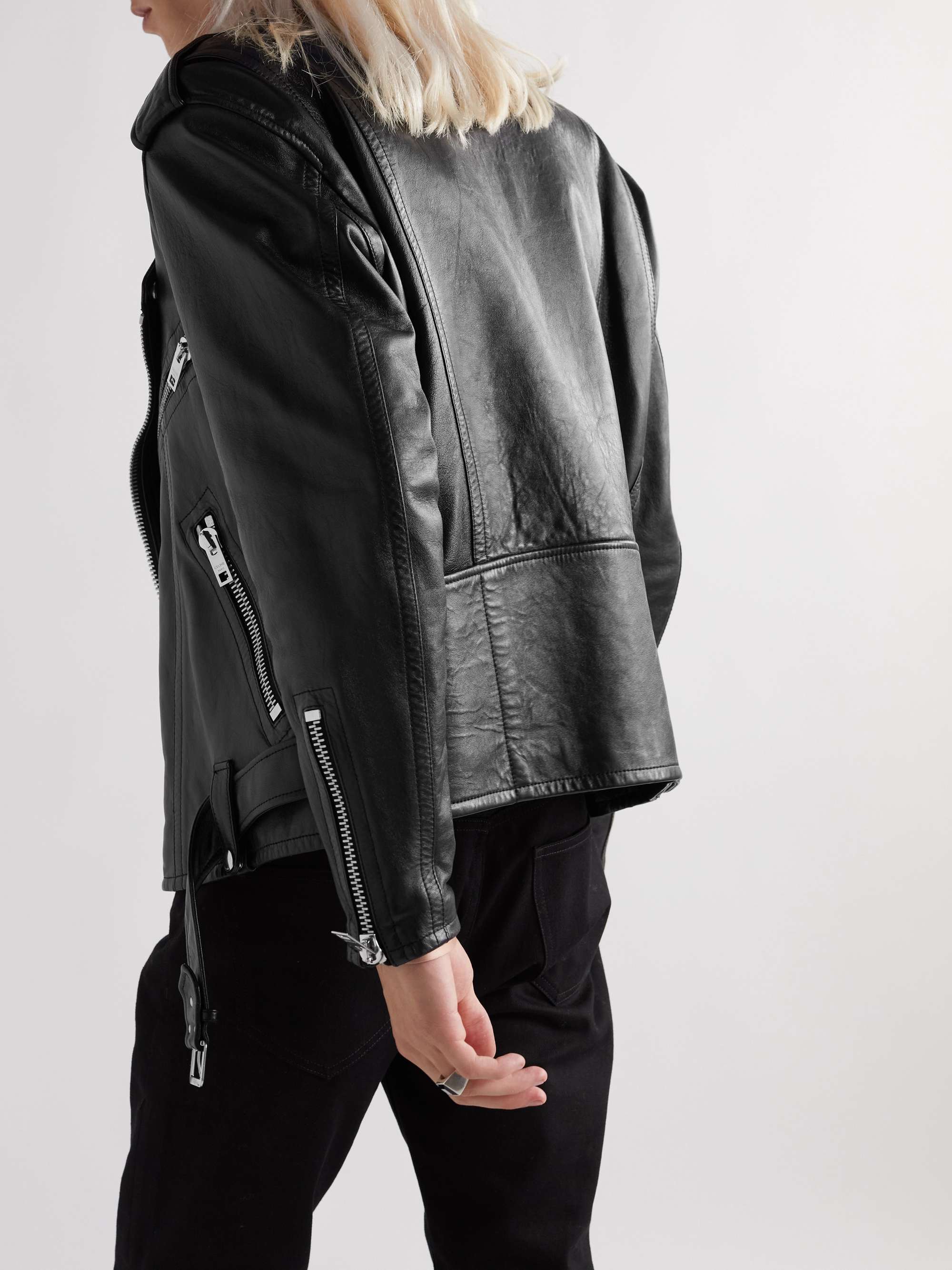 CELINE HOMME Textured-Leather Biker Jacket | MR PORTER