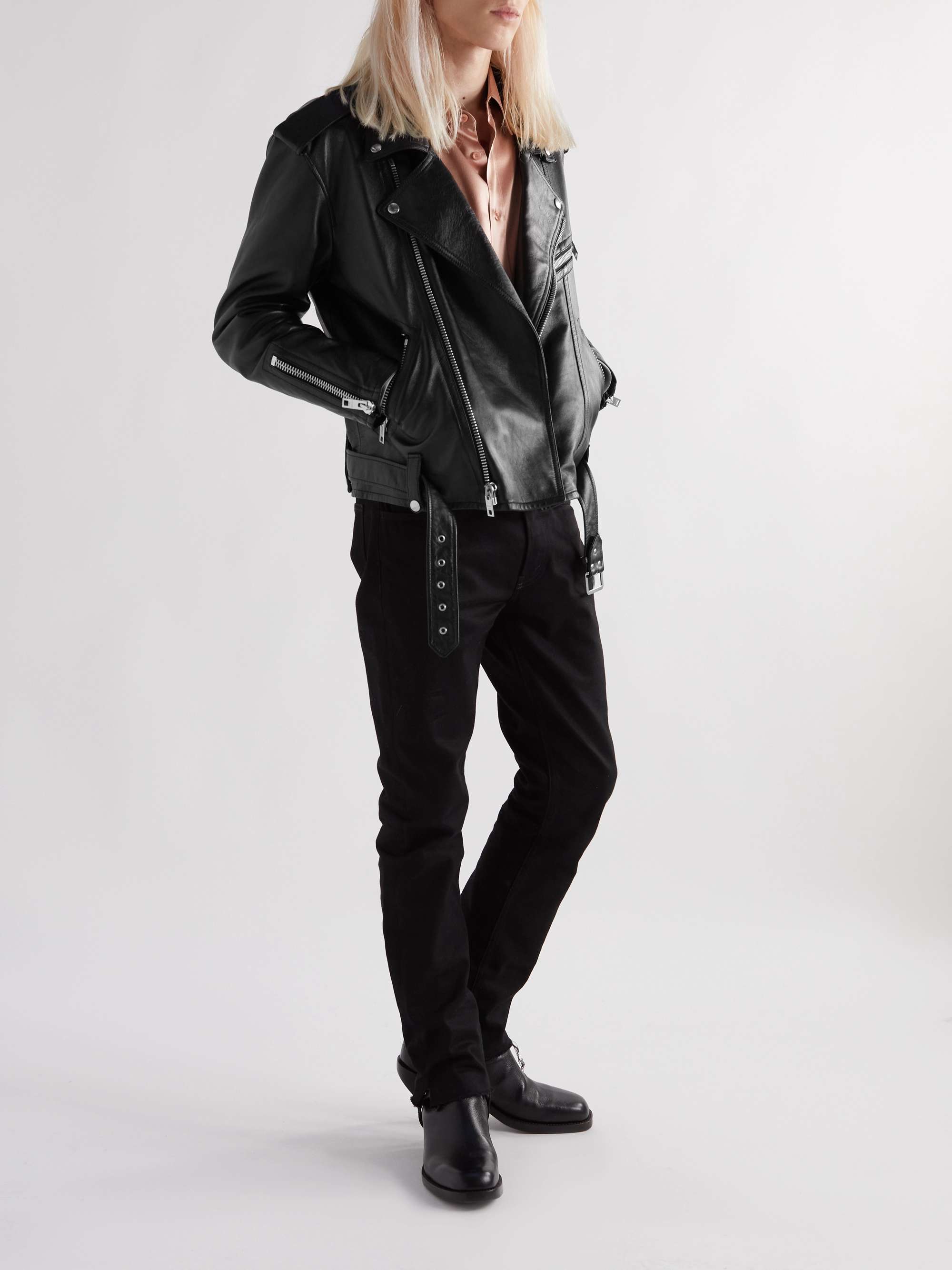 CELINE HOMME Textured-Leather Biker Jacket for Men | MR PORTER