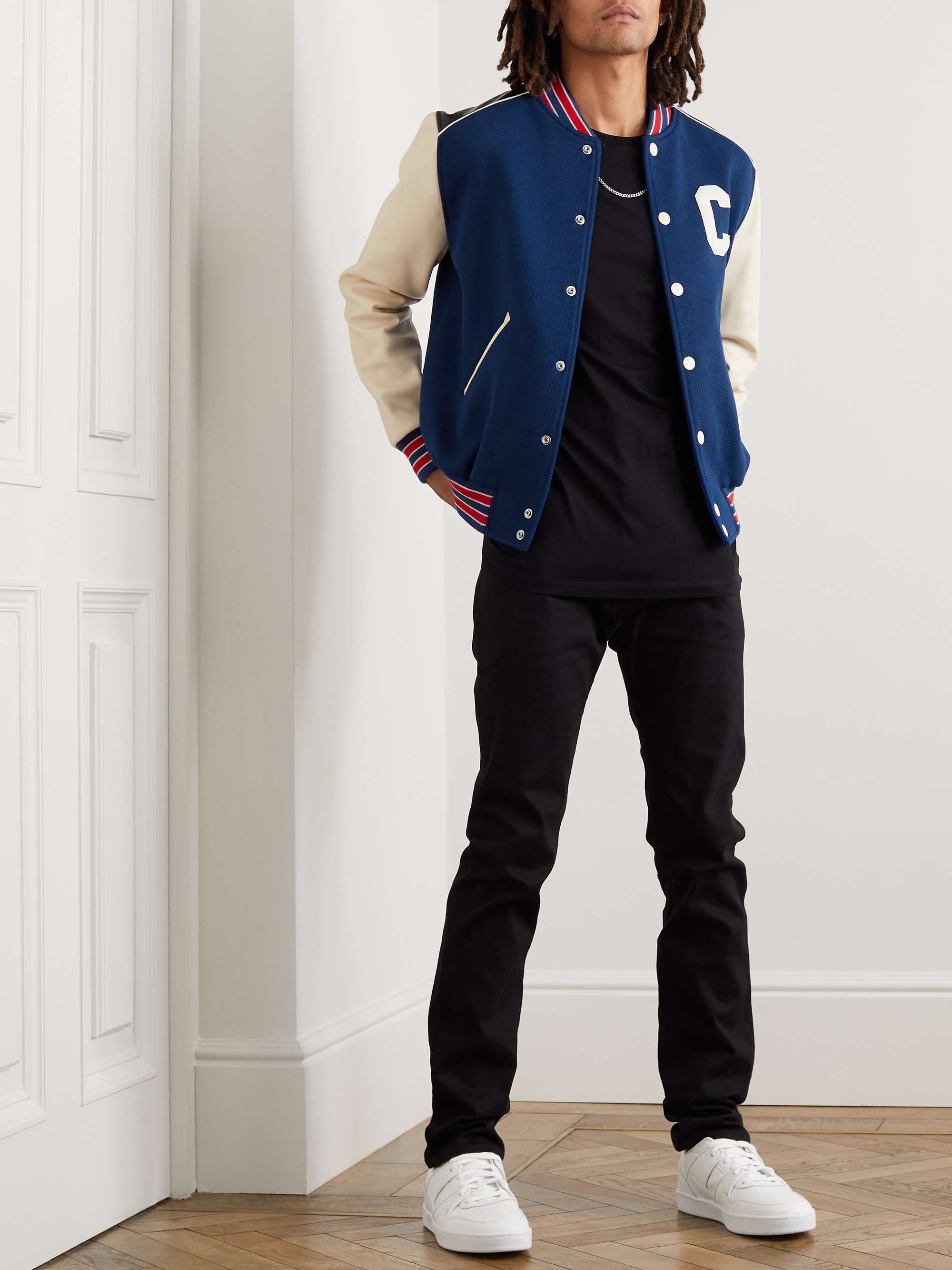 CELINE HOMME Logo-Appliquéd Wool-Blend and Leather Varsity Jacket | MR  PORTER
