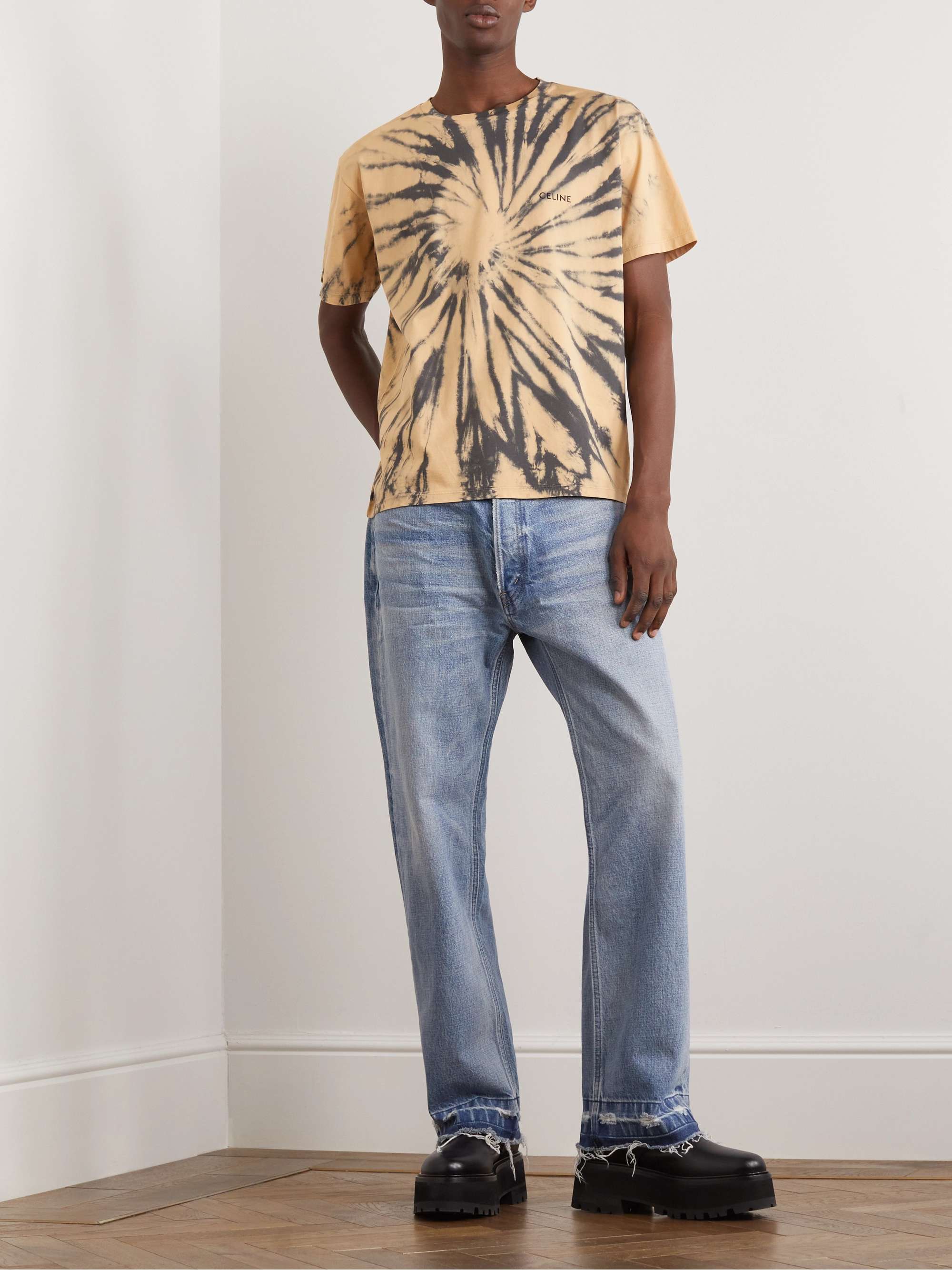 CELINE HOMME Logo-Print Tie-Dyed Cotton-Jersey T-Shirt for Men | MR PORTER