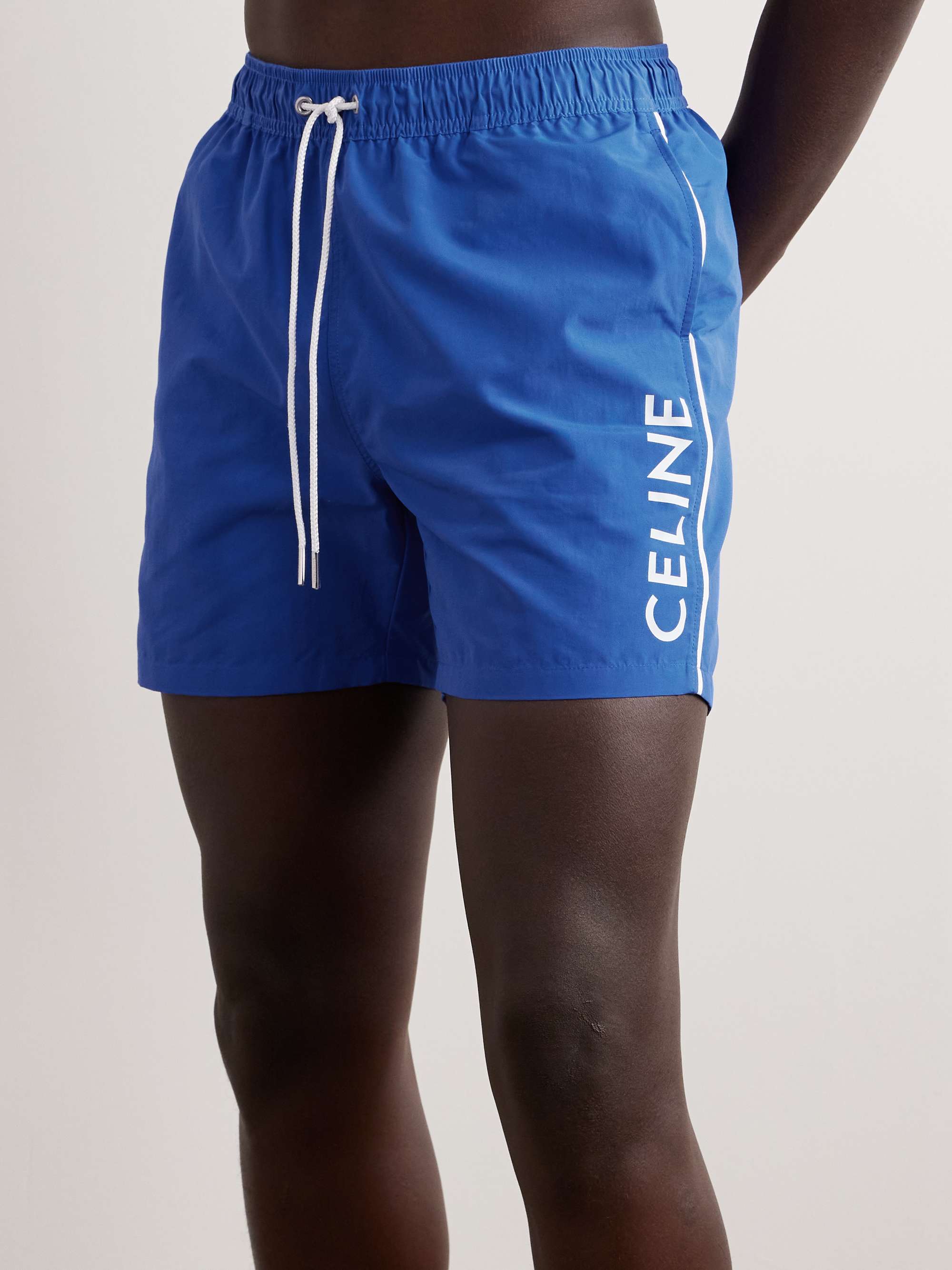 Celine Homme - Men - logo-print Straight-Leg Mid-Length Swim Shorts Blue - M