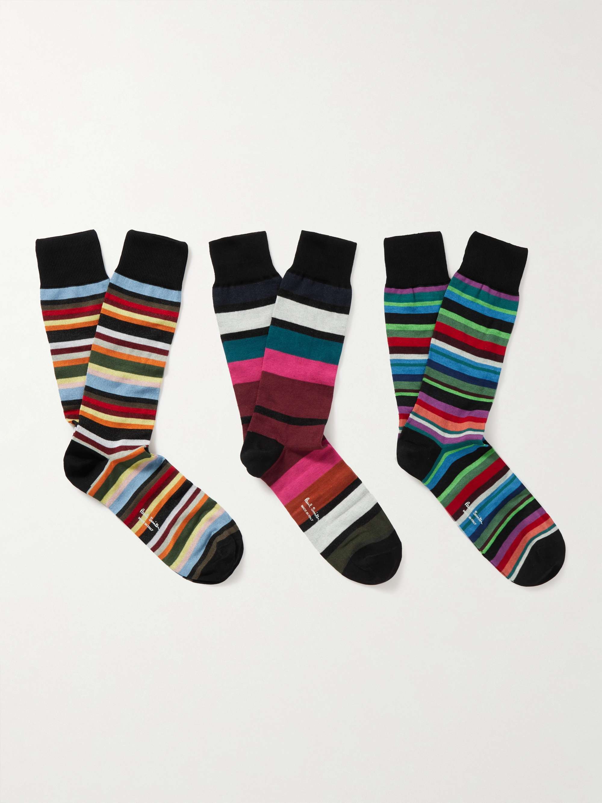 PAUL SMITH Three-Pack Striped Organic Cotton-Blend Socks | MR PORTER