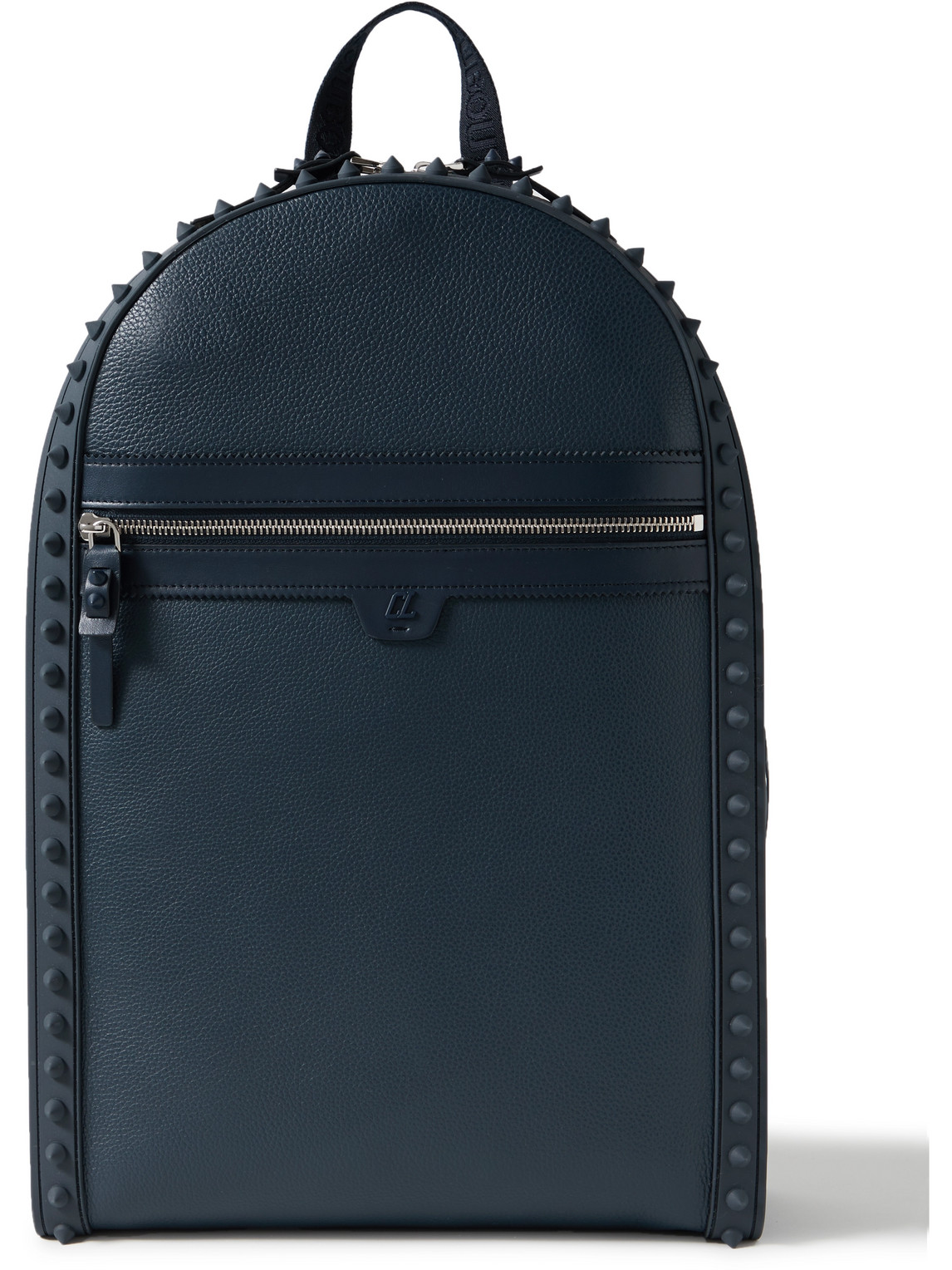 Christian Louboutin Backparis Spiked Rubber-trimmed Full-grain Leather Backpack In Blue