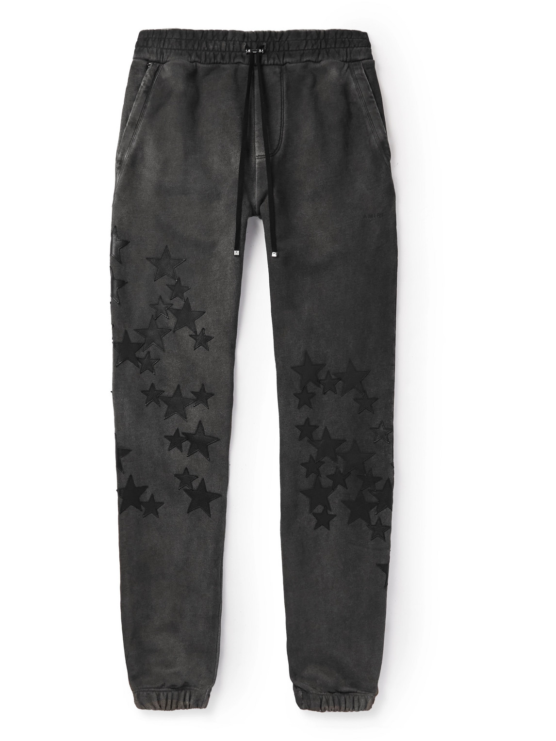 Pigment Spray Star Tapered Leather-Trimmed Cotton-Jersey Sweatpants
