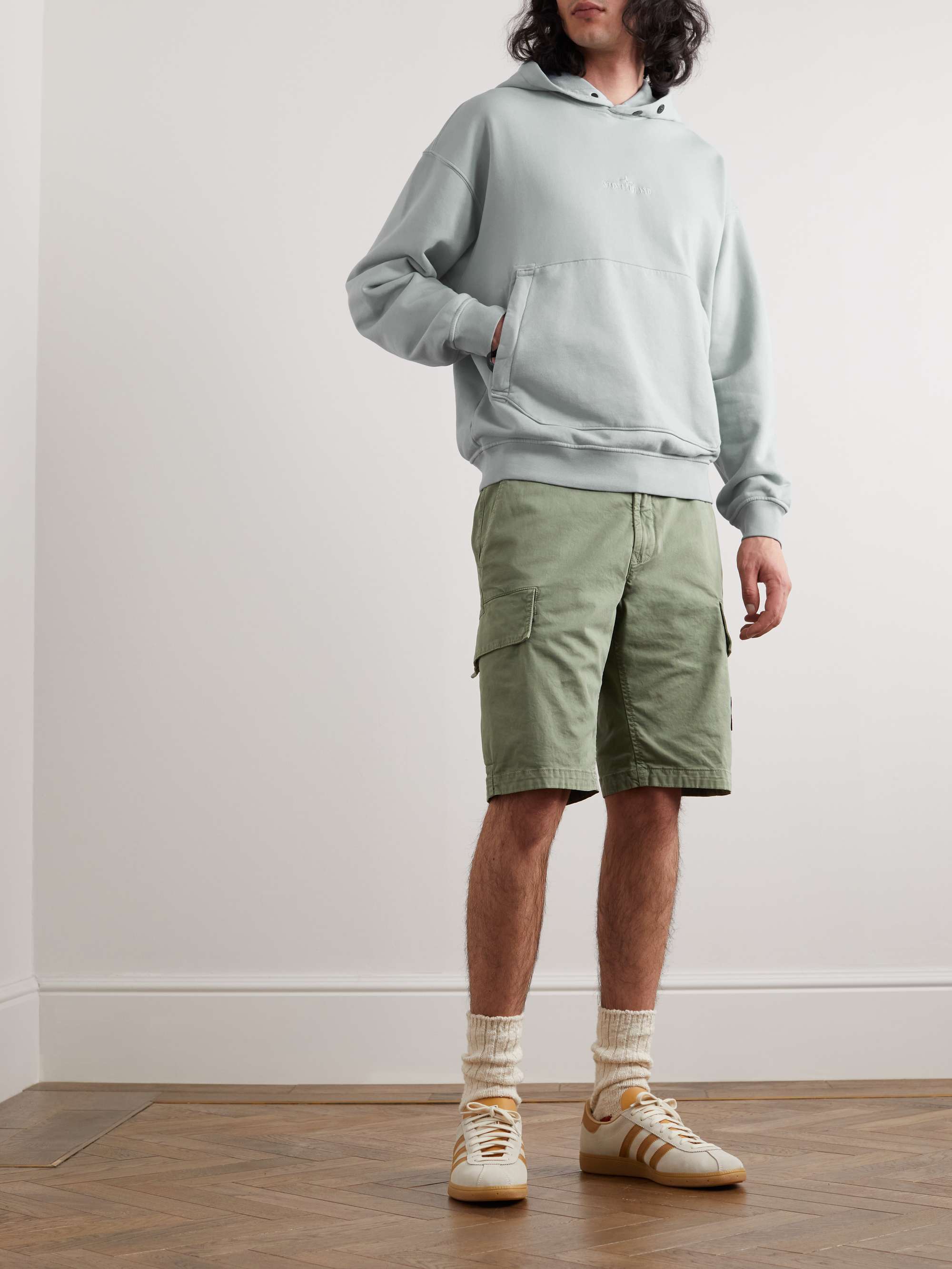STONE ISLAND Garment-Dyed Logo-Embroidered Cotton-Jersey Hoodie for Men |  MR PORTER