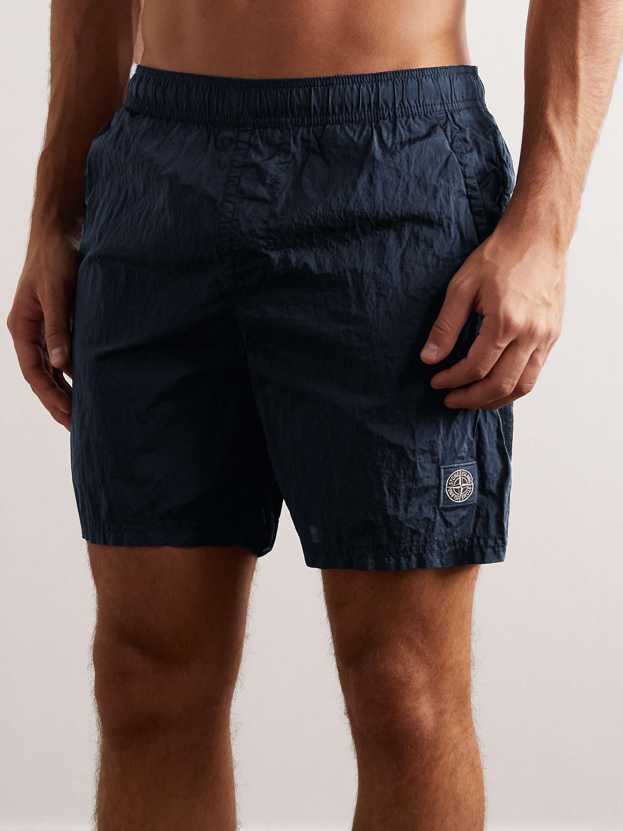 Navy Logo-Appliquéd Straight-Leg Mid-Length Swim Shorts | STONE ISLAND | MR  PORTER