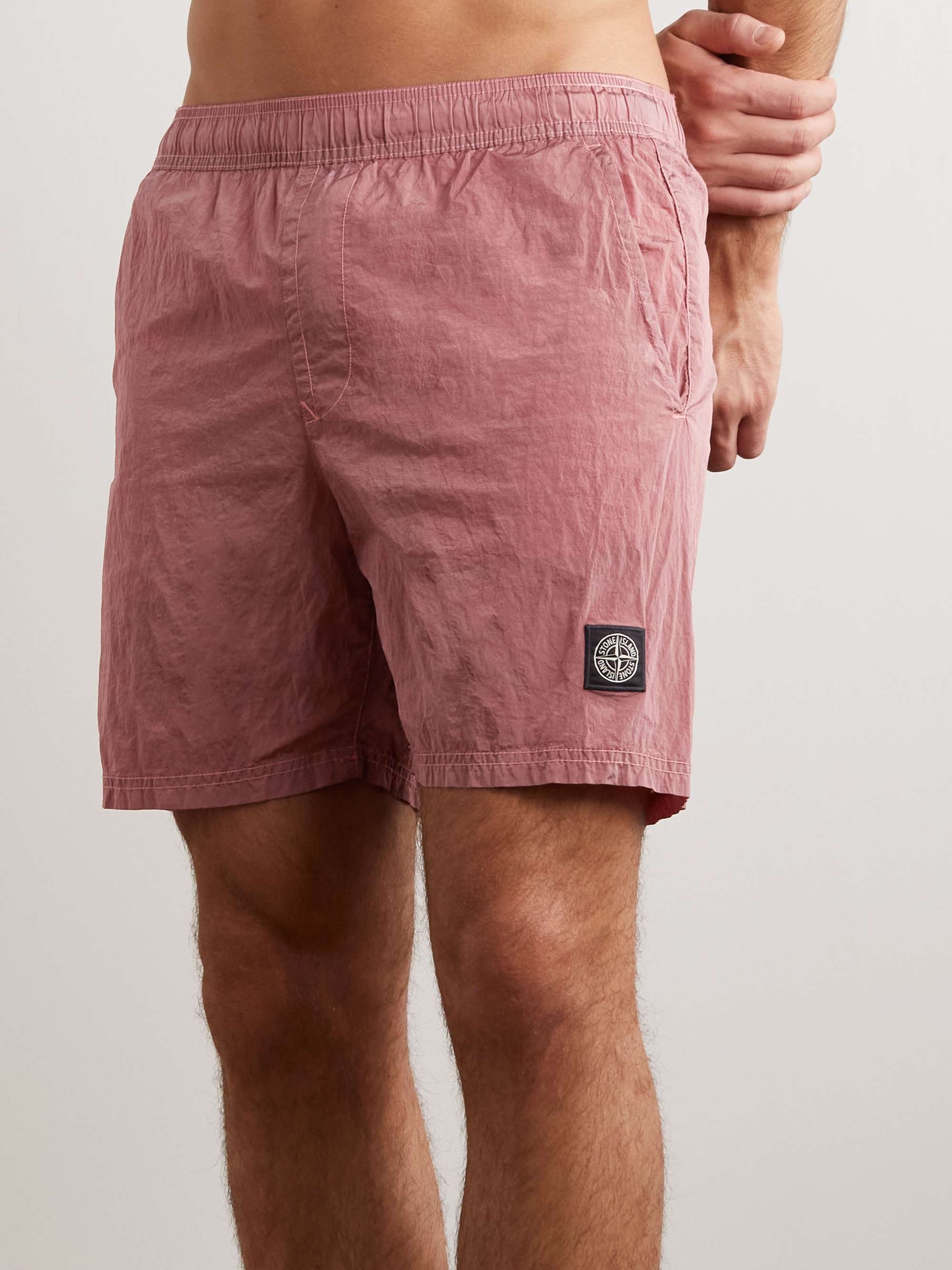 STONE ISLAND Straight-Leg Mid-Length Logo-Appliquéd Crinkled-Shell Swim  Shorts | MR PORTER