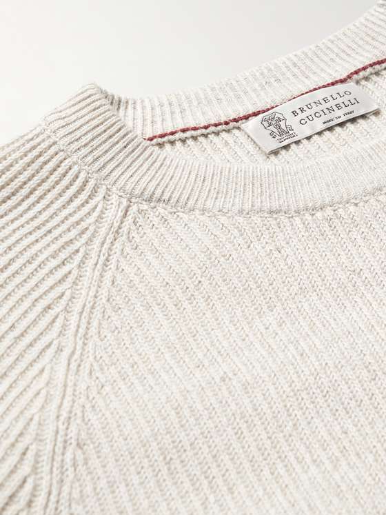 BRUNELLO CUCINELLI Ribbed Cotton and Linen-Blend Sweater for Men | MR ...