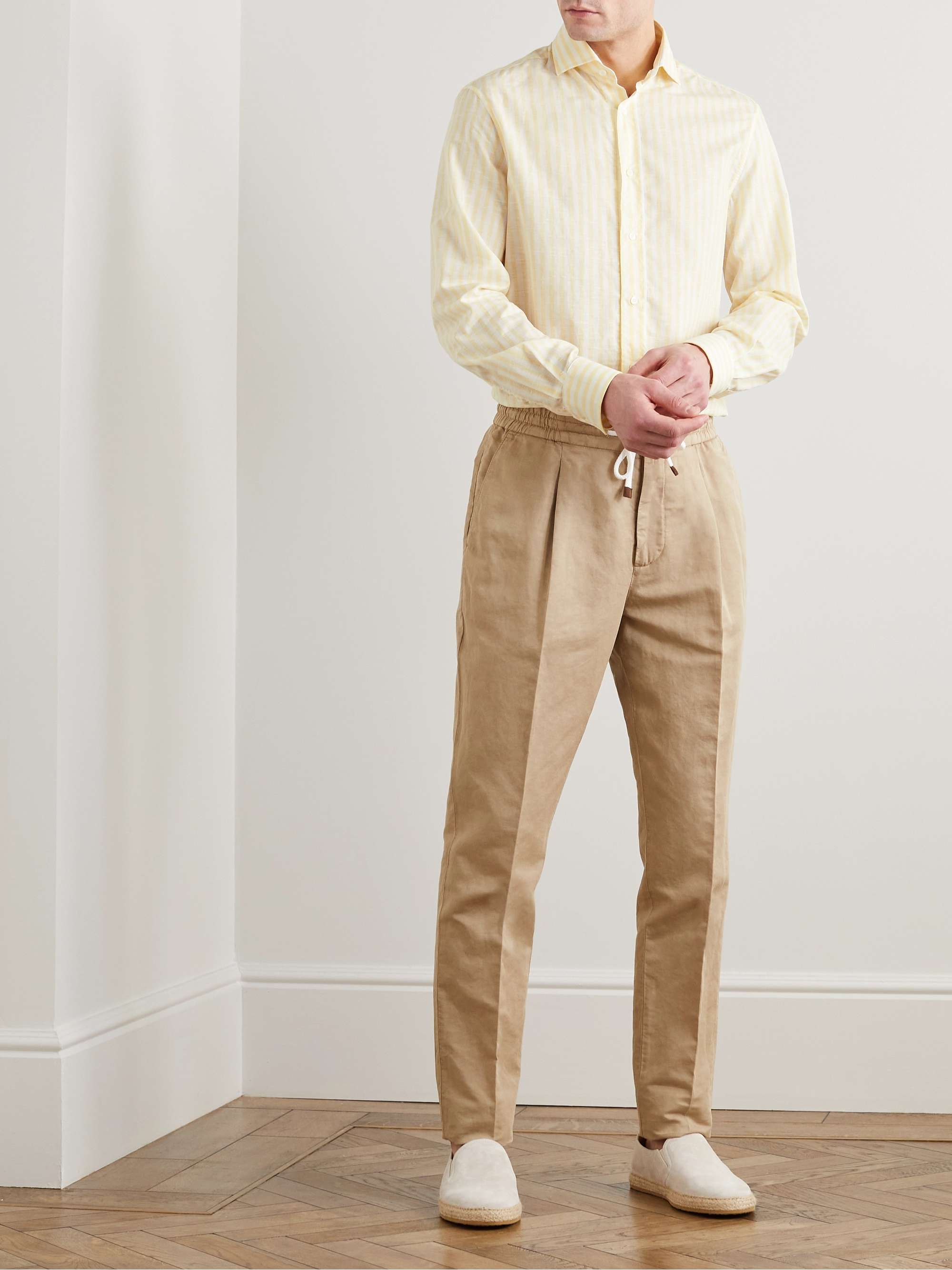 BRUNELLO CUCINELLI Striped Cotton and Linen-Blend Shirt for Men | MR PORTER