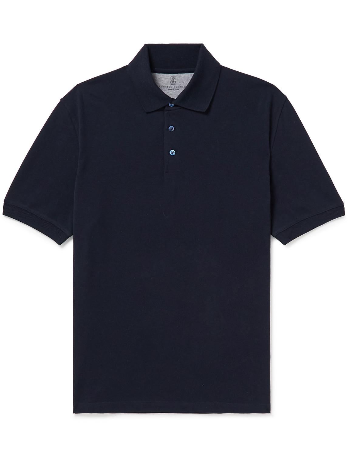 Shop Brunello Cucinelli Cotton-piqué Polo Shirt In Blue