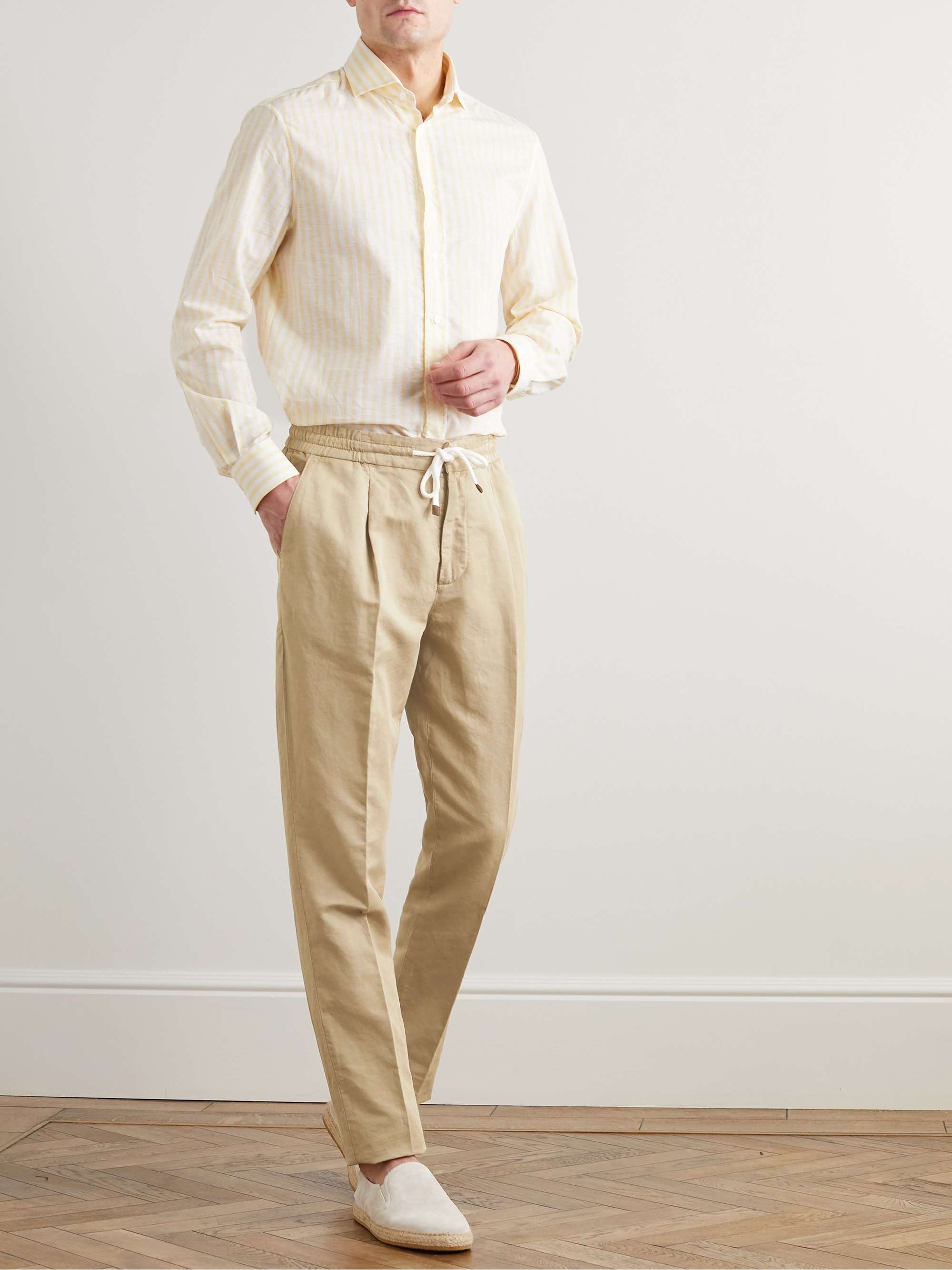 BRUNELLO CUCINELLI Slim-Fit Tapered Linen and Cotton-Blend Drawstring  Trousers for Men | MR PORTER