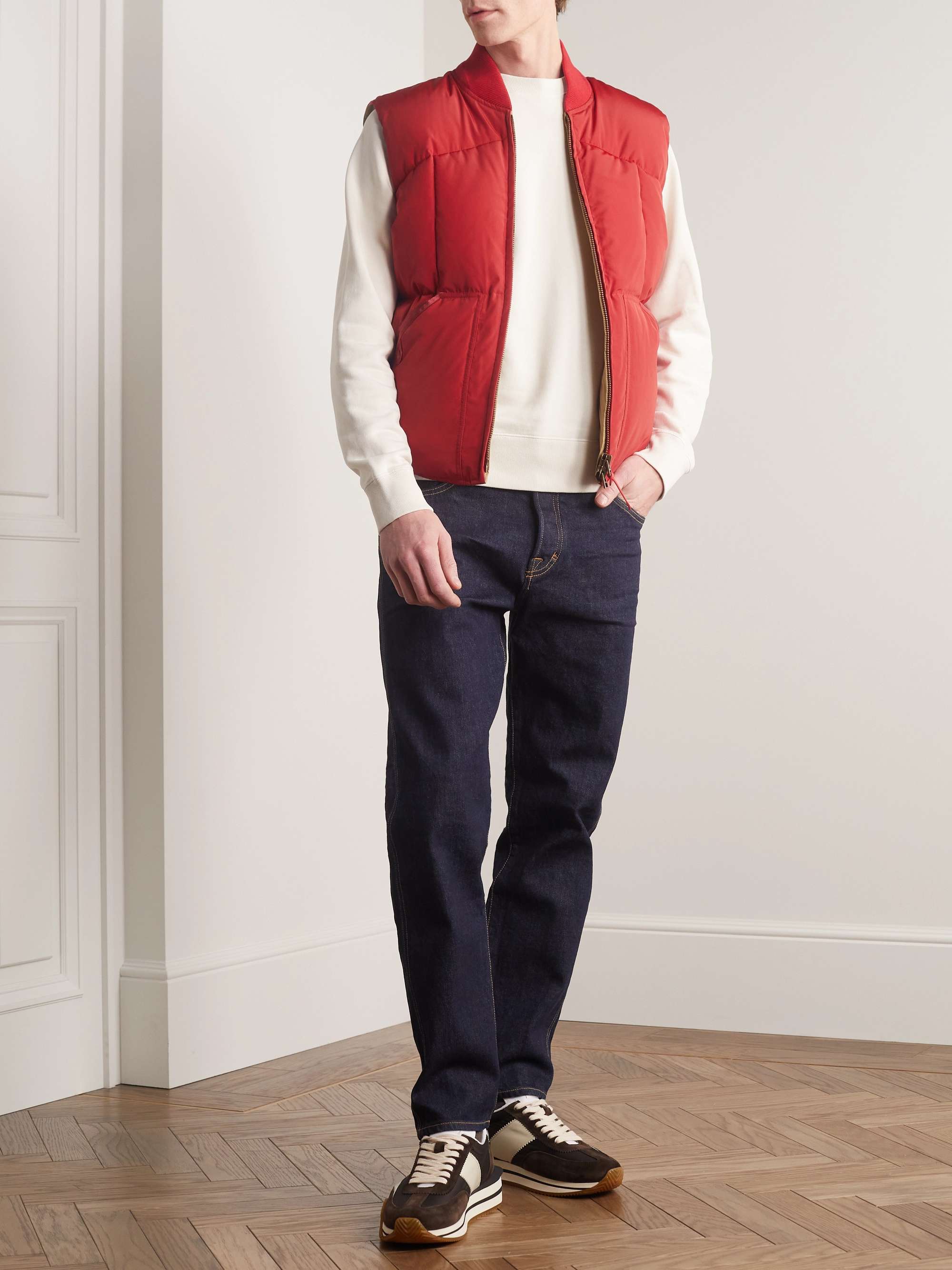 TOM FORD Leather-Trimmed Quilted Shell Down Gilet | MR PORTER