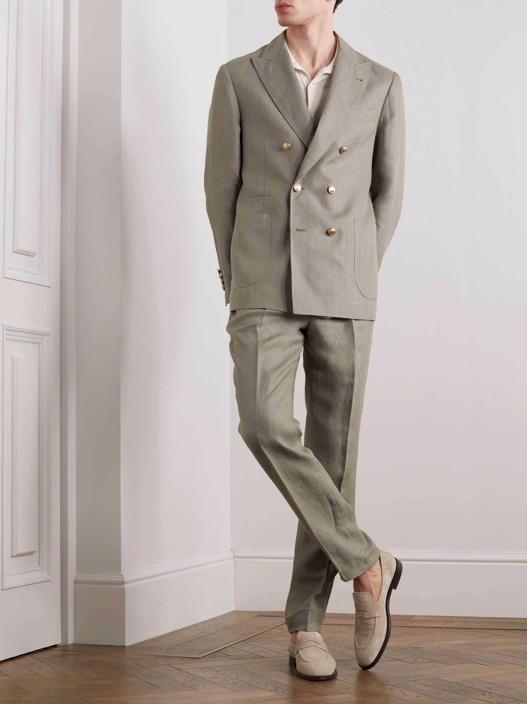 BRUNELLO CUCINELLI Double-Breasted Herringbone Linen Suit Jacket for Men | MR  PORTER