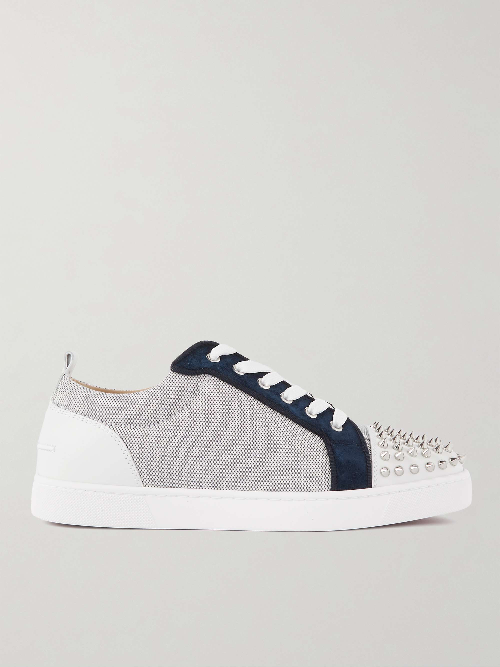 CHRISTIAN LOUBOUTIN Louis Junior Studded Leather-Trimmed Canvas Sneakers |  MR PORTER