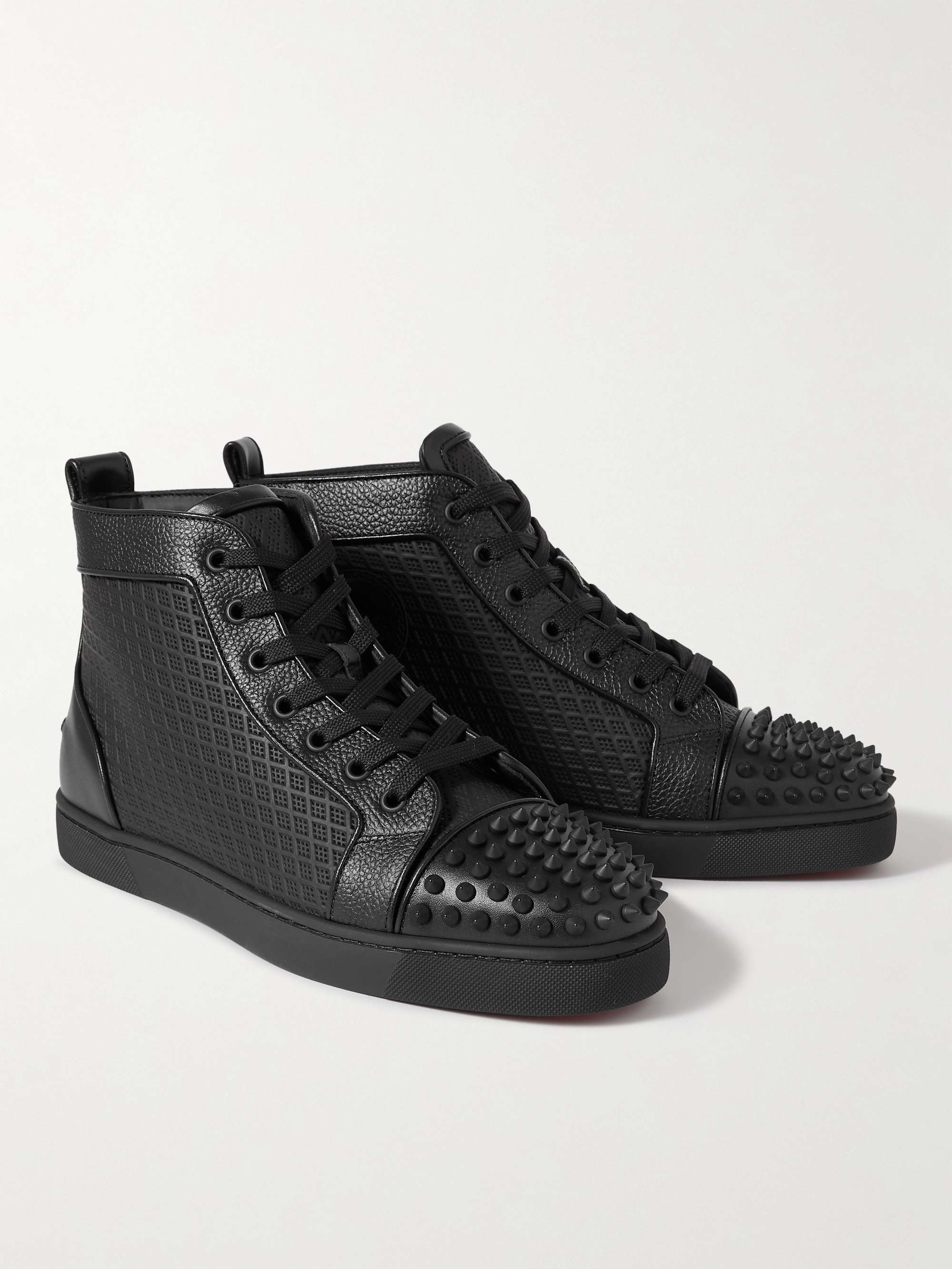 CHRISTIAN LOUBOUTIN Lou Spikes Orlato Studded Leather and Mesh High-Top  Sneakers | MR PORTER
