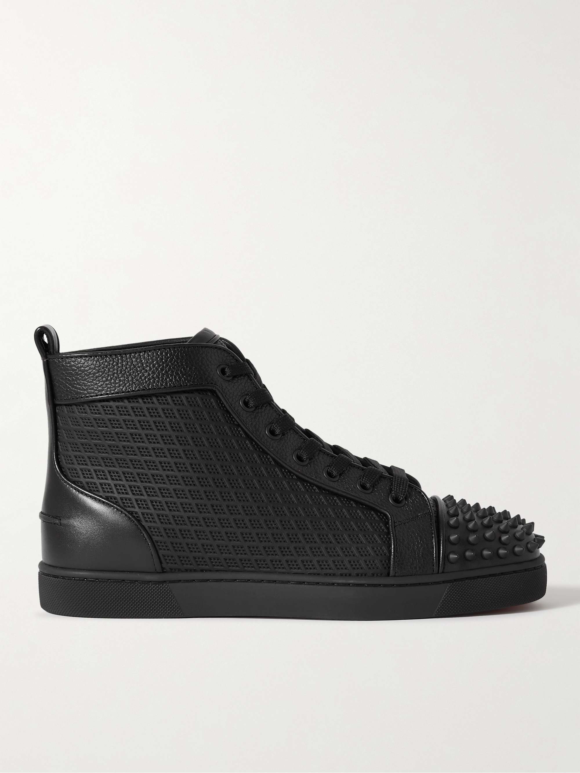 CHRISTIAN LOUBOUTIN Lou Spikes Orlato Studded Leather and Mesh High-Top  Sneakers | MR PORTER
