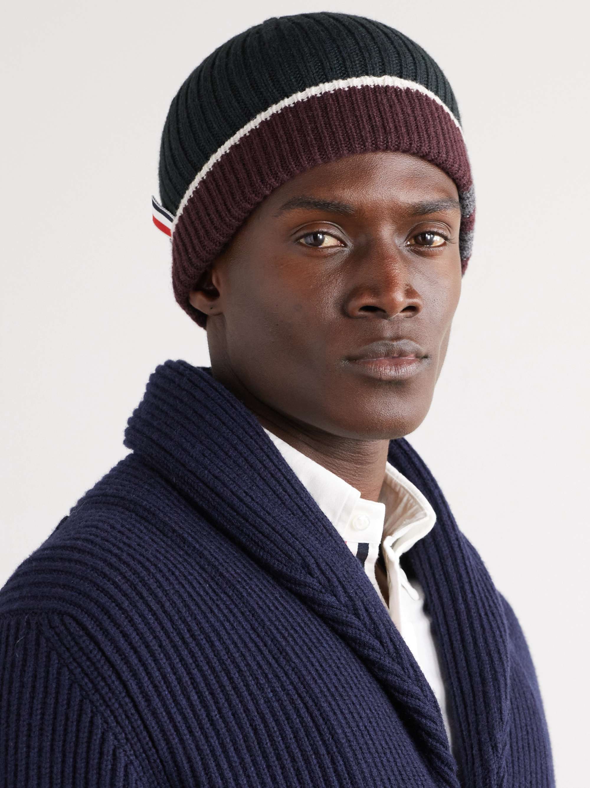 THOM BROWNE Striped Ribbed Cashmere Beanie for Men | MR PORTER