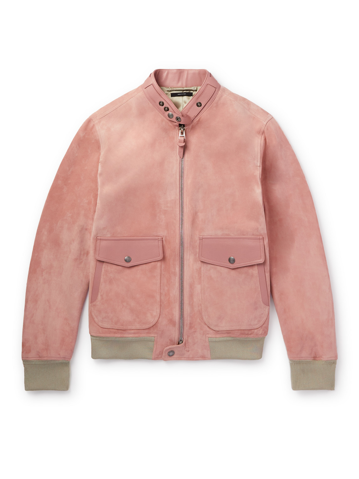 Tom Ford Members Only Slim-fit Leather-trimmed Suede Bomber Jacket In Pink  | ModeSens