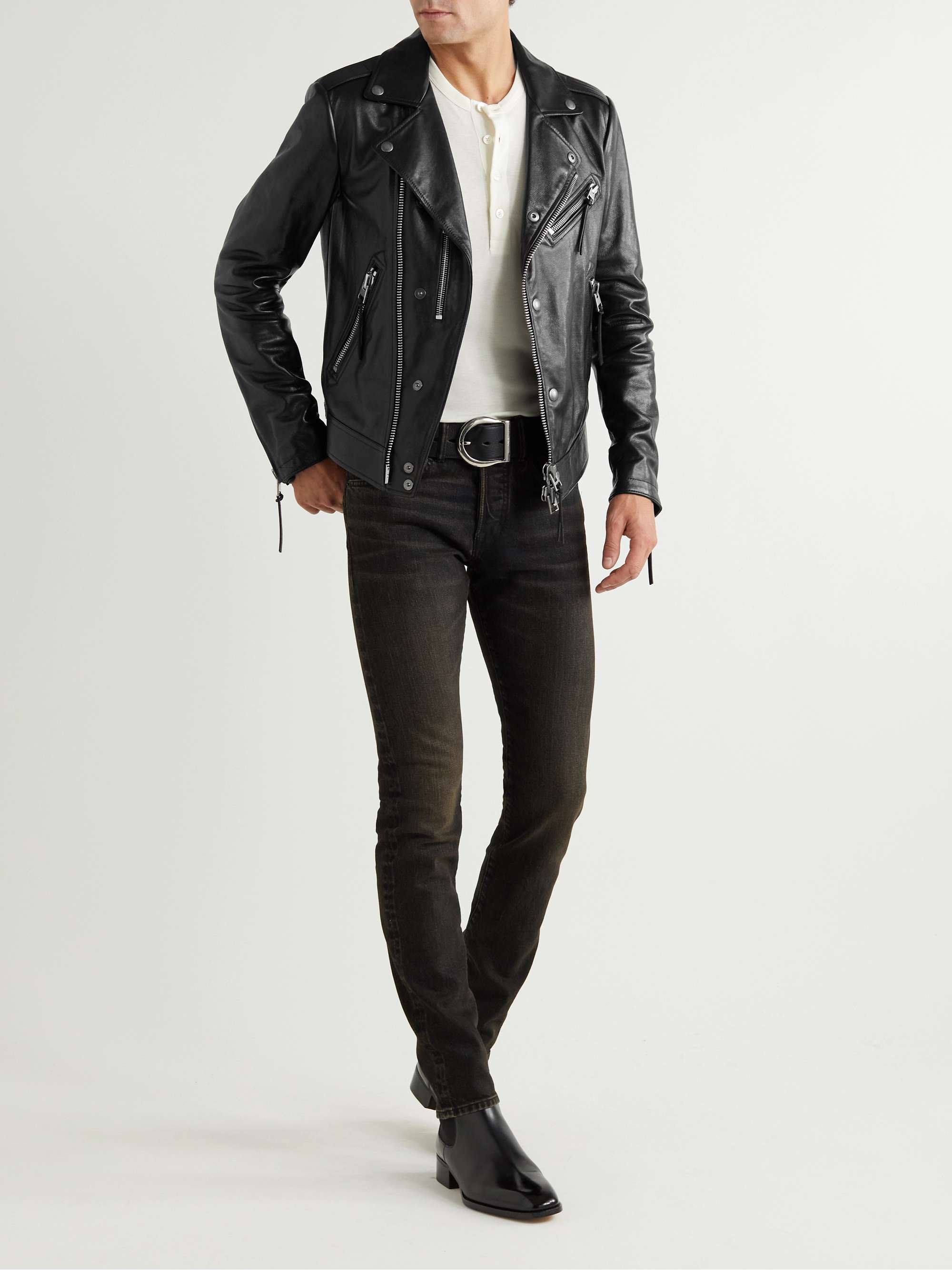 TOM FORD Slim-Fit Full-Grain Leather Biker Jacket for Men MR PORTER