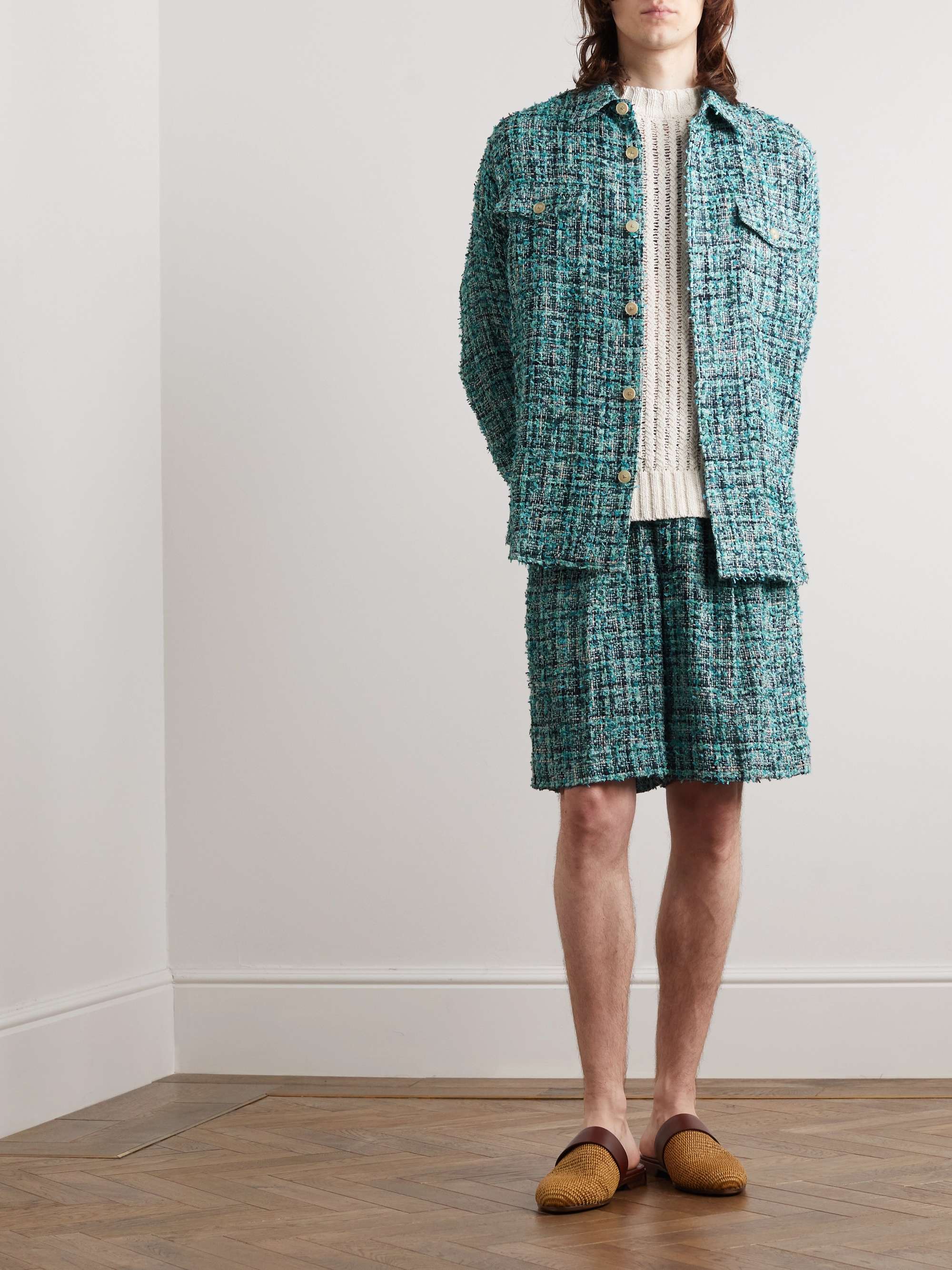 AURALEE Straight-Leg Pleated Cotton-Blend Tweed Shorts for Men | MR PORTER