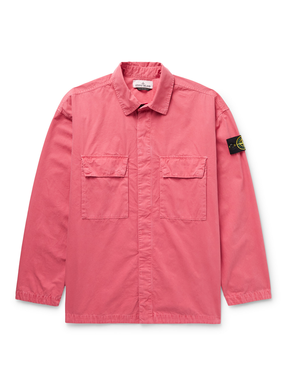 Stone Island Logo-appliquéd Brushed Cotton-canvas Overshirt In Pink |  ModeSens