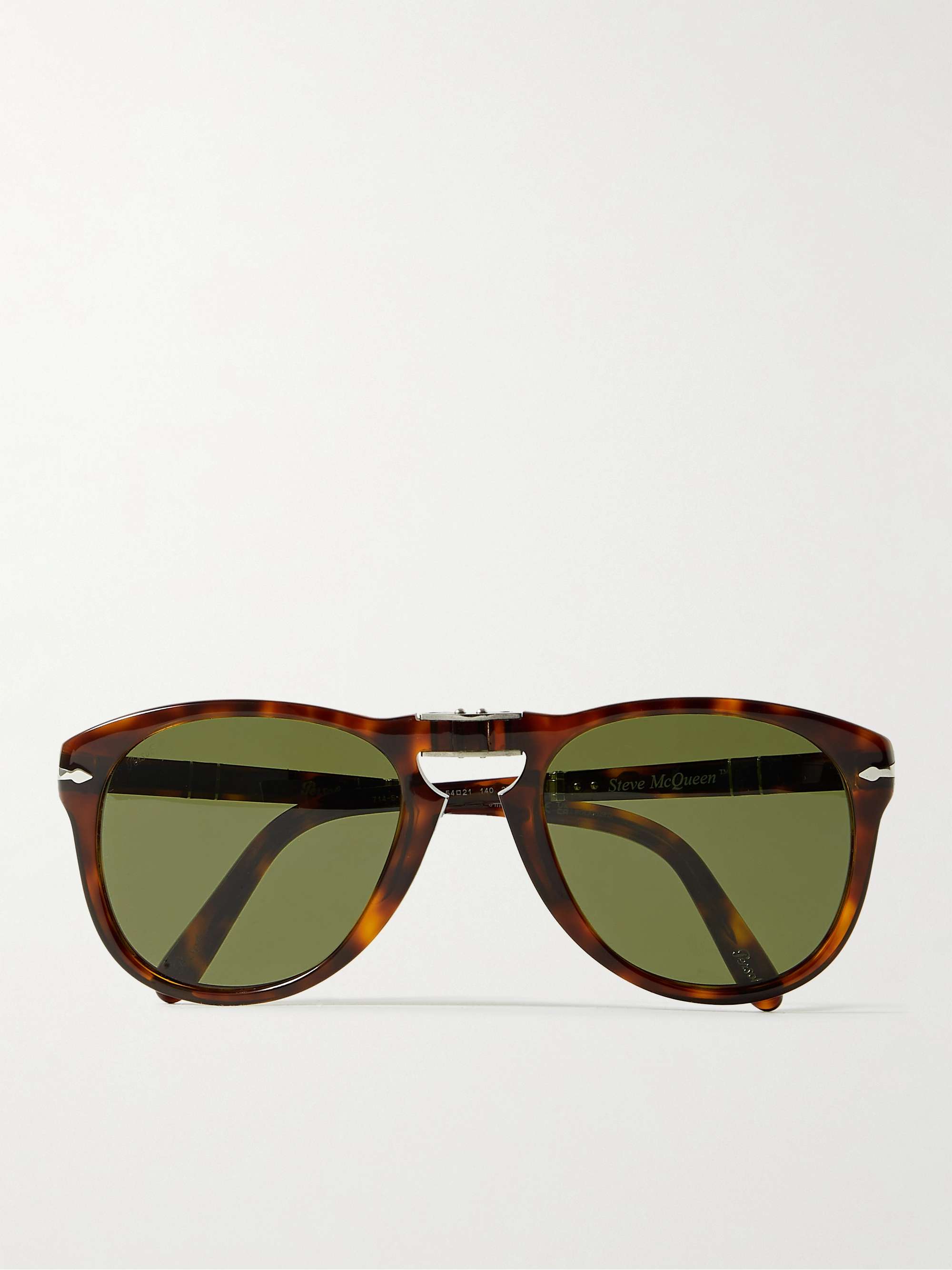 أخضر نظارات شمسية بإطار دائري قابل للطي من الأسيتات بنقشة صدفة السلحفاة |  PERSOL | MR PORTER