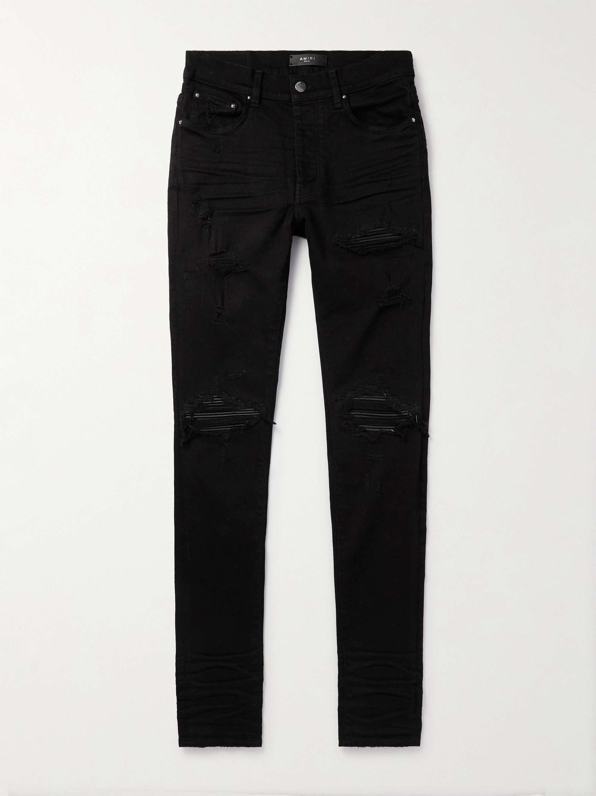 AMIRI MX1 Skinny-Fit Leather-Panelled Distressed Jeans for Men | MR PORTER