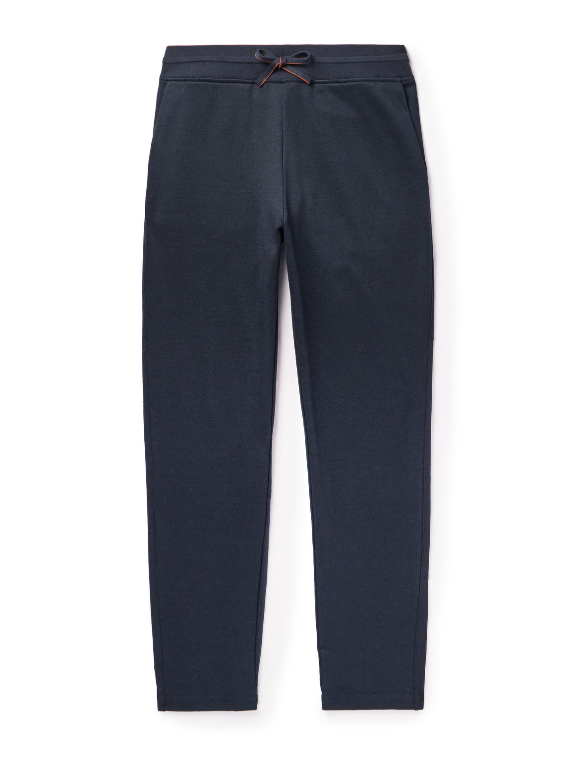 Shop Loro Piana Tapered Cotton And Linen-blend Fleece Sweatpants In Blue