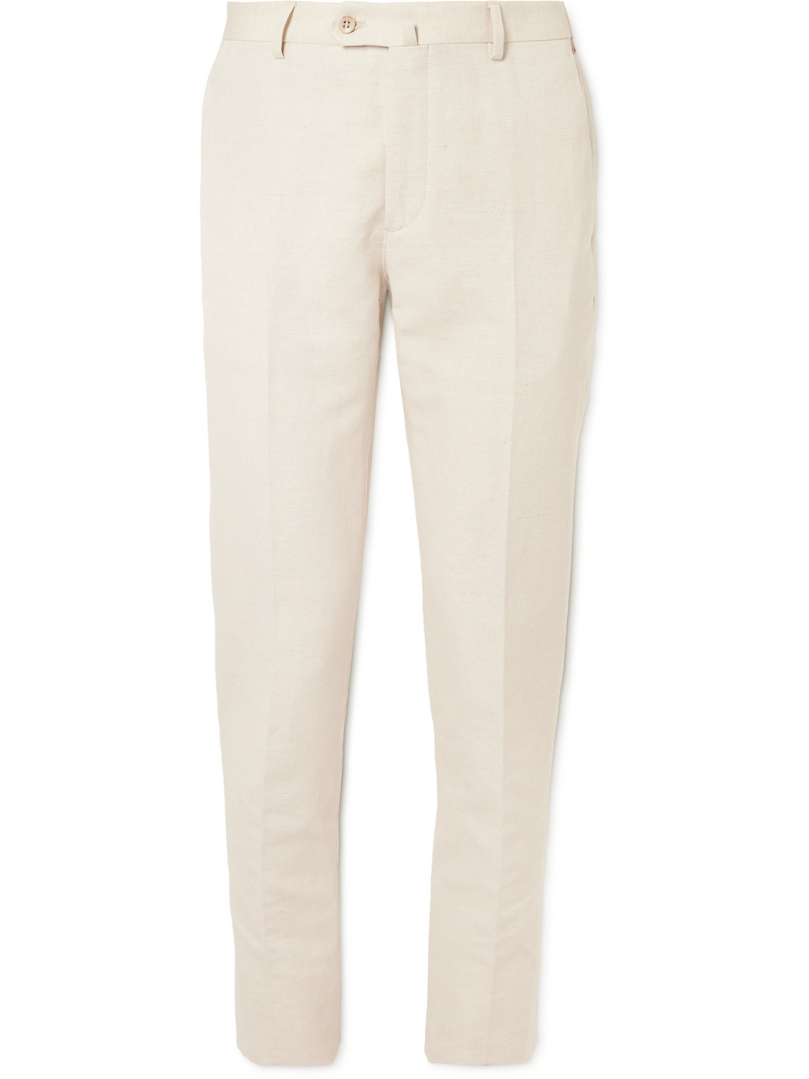Shop Loro Piana Straight-leg Cotton And Linen-blend Trousers In Neutrals
