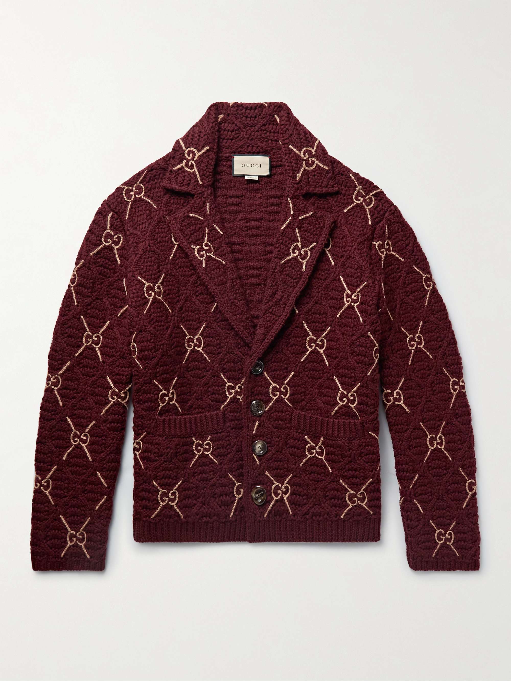 Burgundy Logo-Embroidered Wool Cardigan | GUCCI | MR PORTER