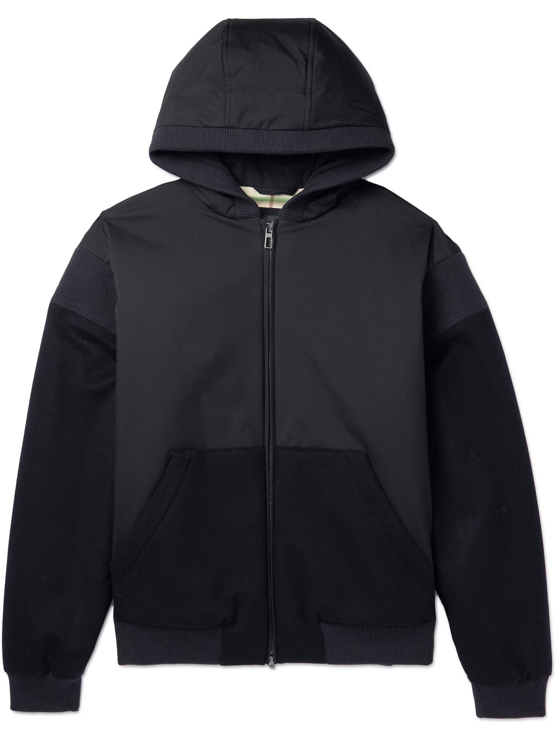 Loro Piana Wallace Panelled Storm System® Nylon And Cashmere Hooded Bomber Jacket In Blue