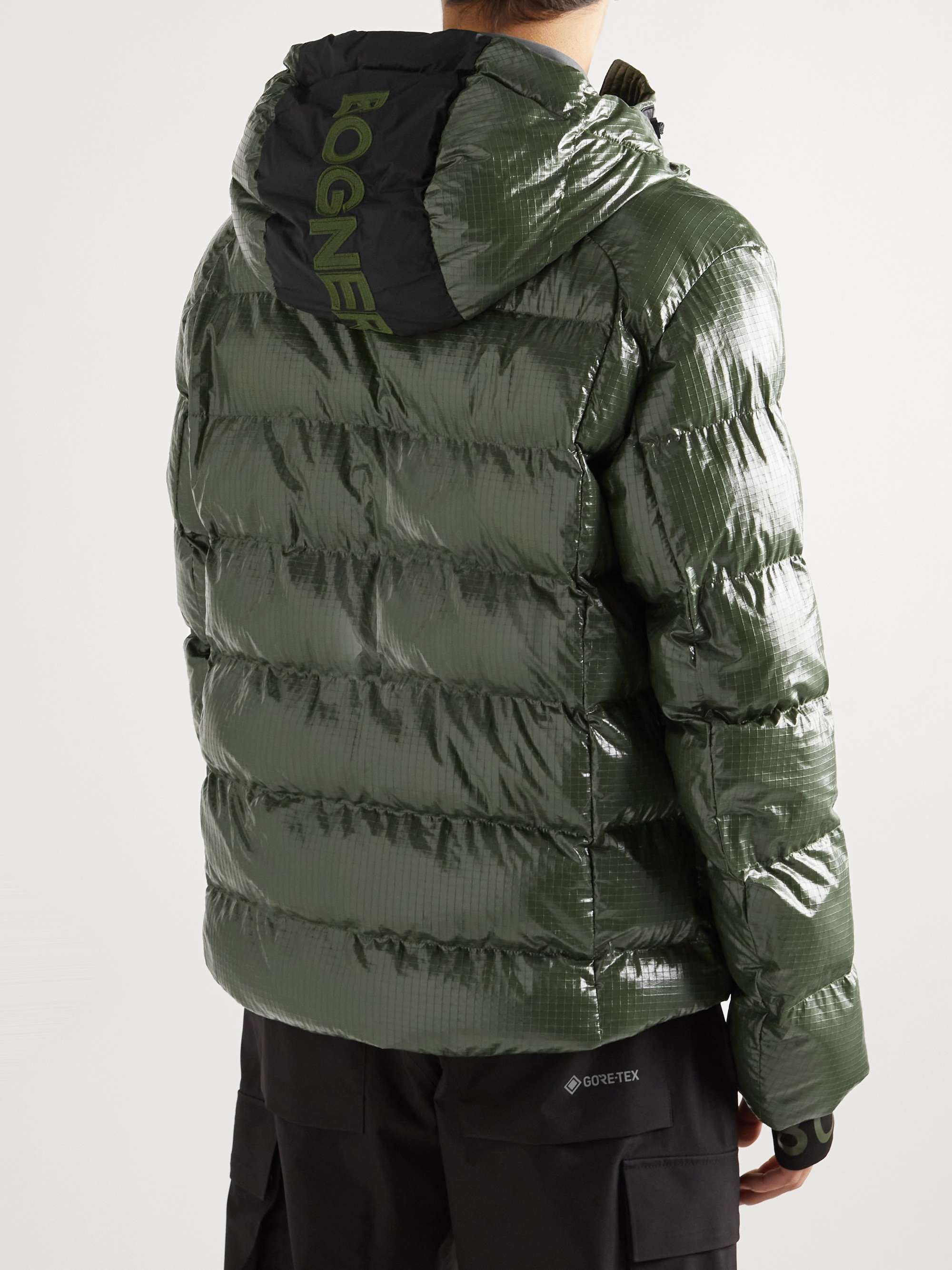 Army green Nelo Padded Shell-Trimmed Lacquered-Ripstop Hooded Ski Jacket |  BOGNER | MR PORTER