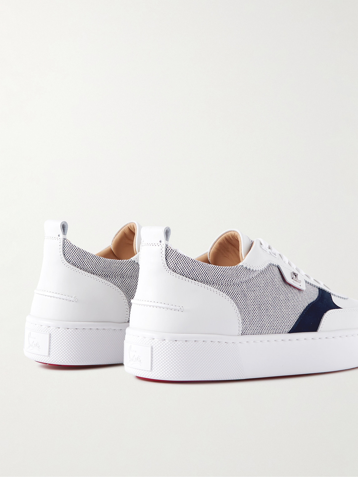 Shop Christian Louboutin Happyrui Suede-trimmed Leather And Canvas Sneakers In White