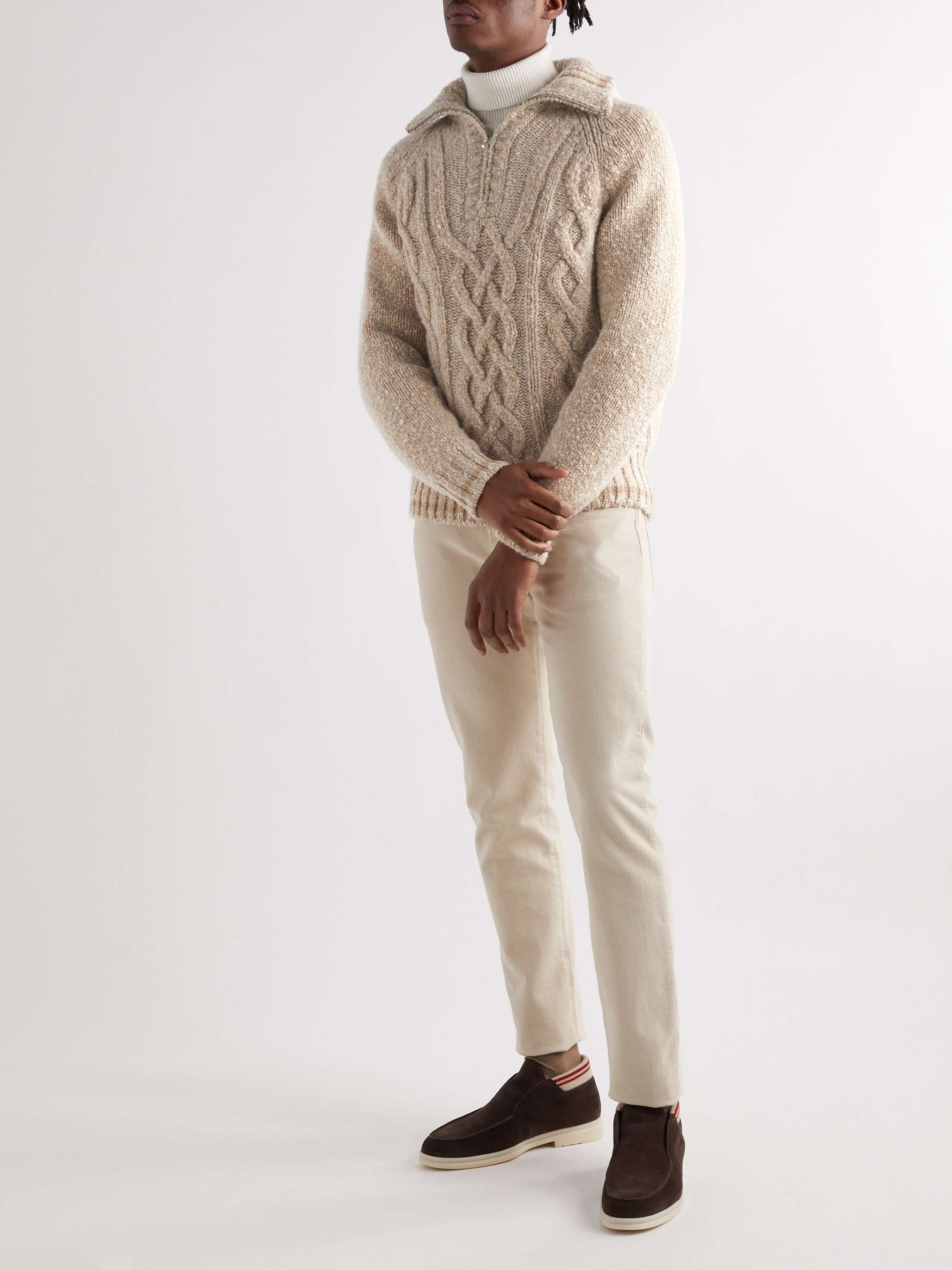 Cable-Knit Cashmere Half-Zip Sweater