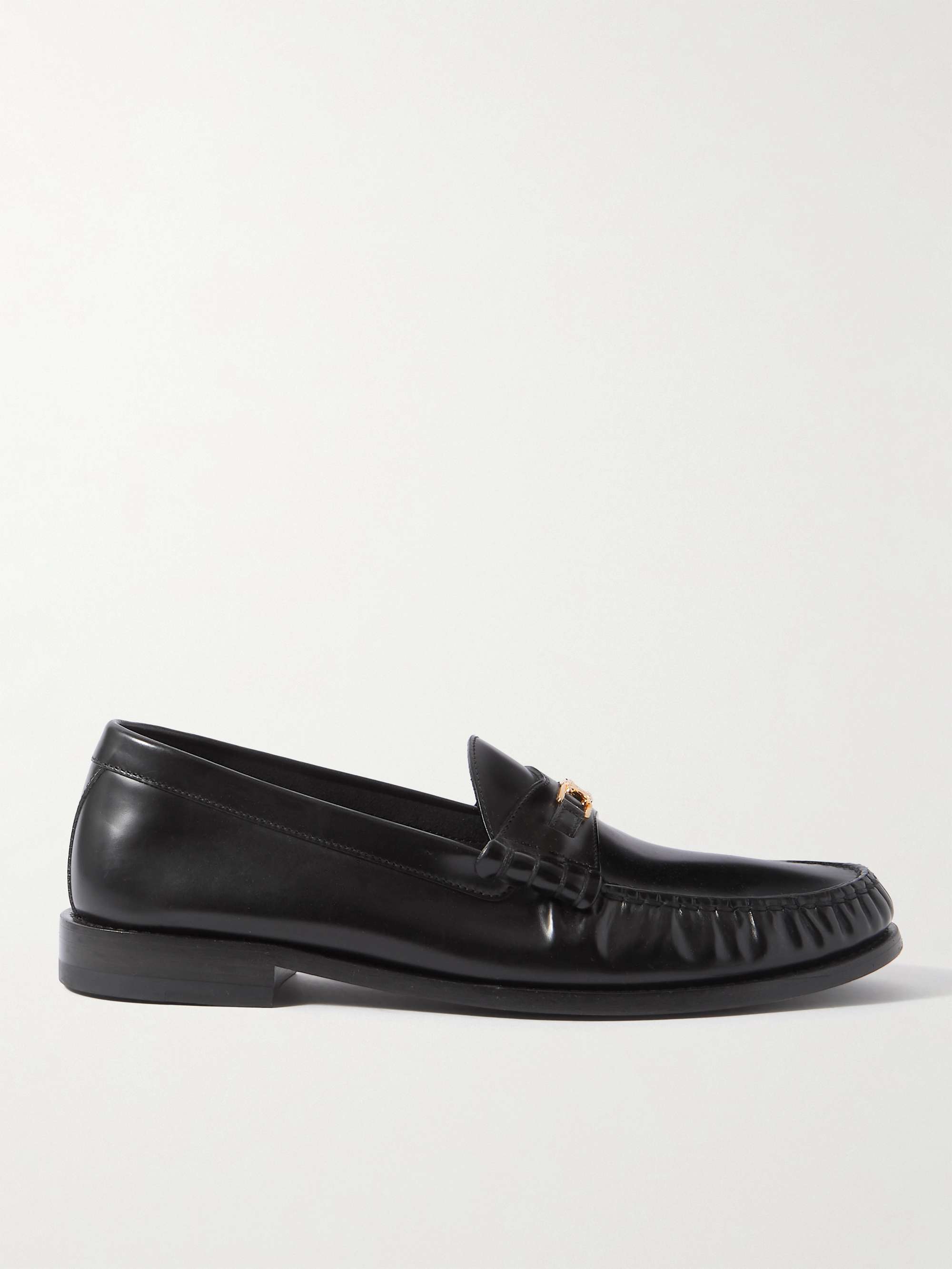 Black Triomphe Logo-Embellished Polished-Leather Loafers | CELINE HOMME |  MR PORTER