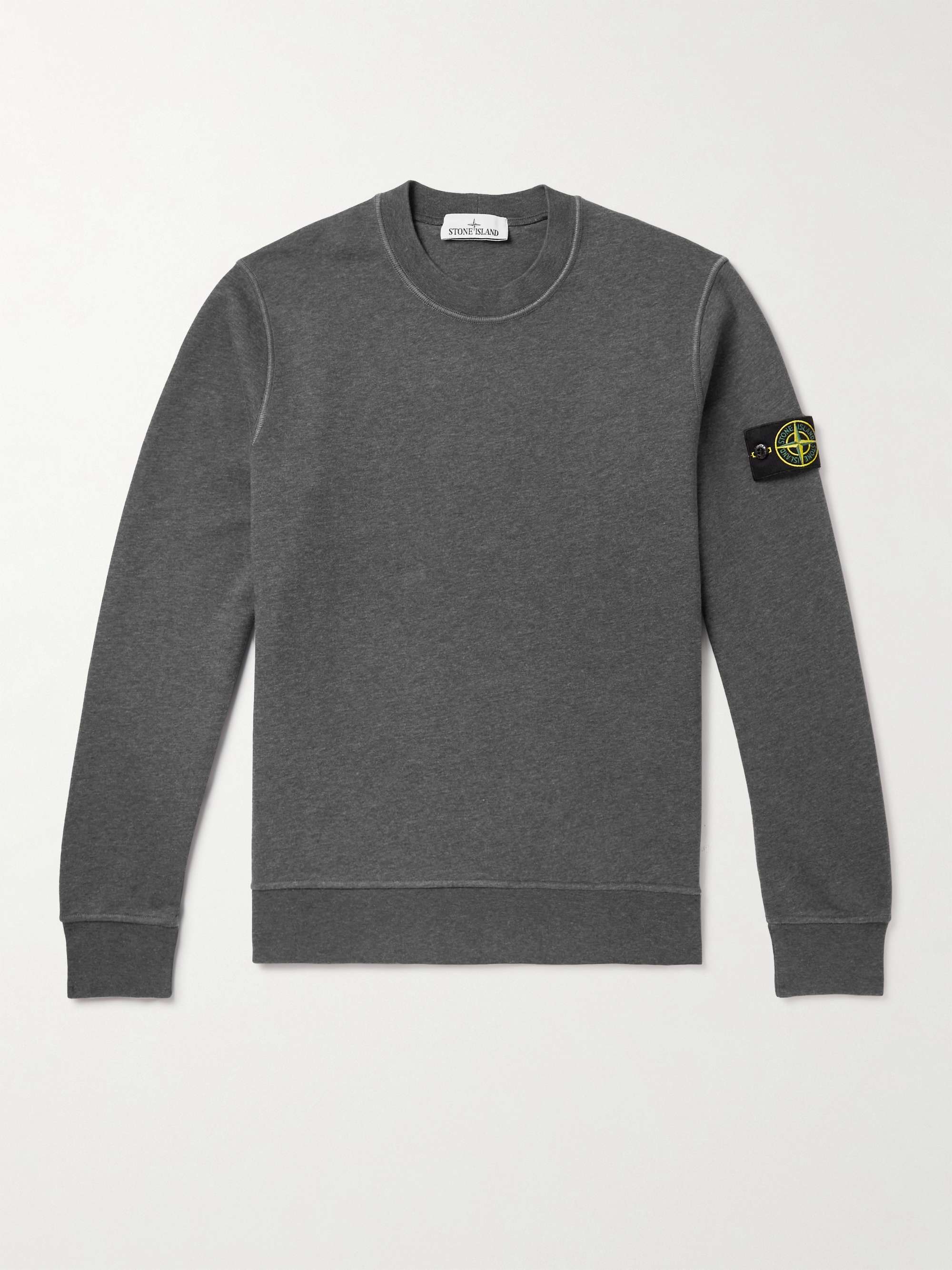 Gray Logo-Appliquéd Garment-Dyed Cotton-Jersey Sweatshirt | STONE ISLAND |  MR PORTER