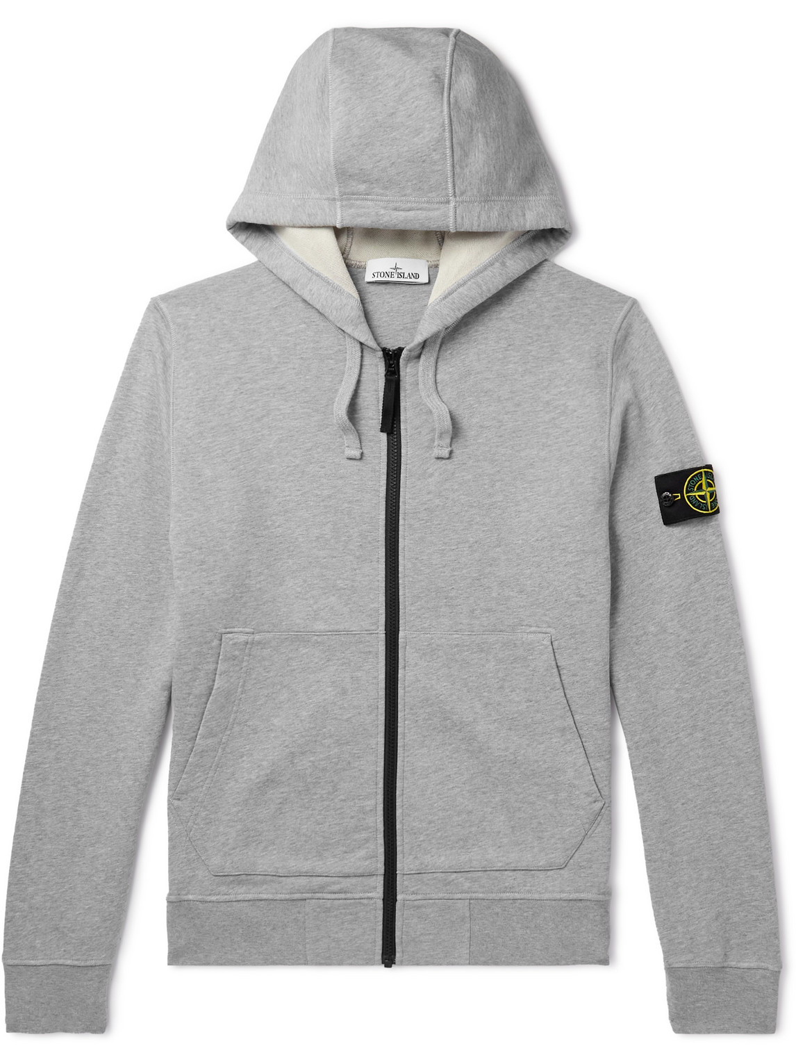 Stone Island Garment-dyed Logo-appliquéd Cotton-jersey Zip-up Hoodie In  Gray | ModeSens