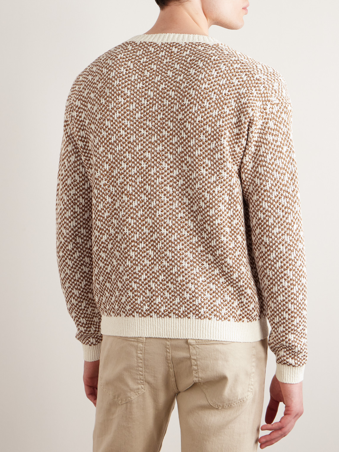 Shop Loro Piana Jacquard-knit Linen-bouclé Sweater In Brown