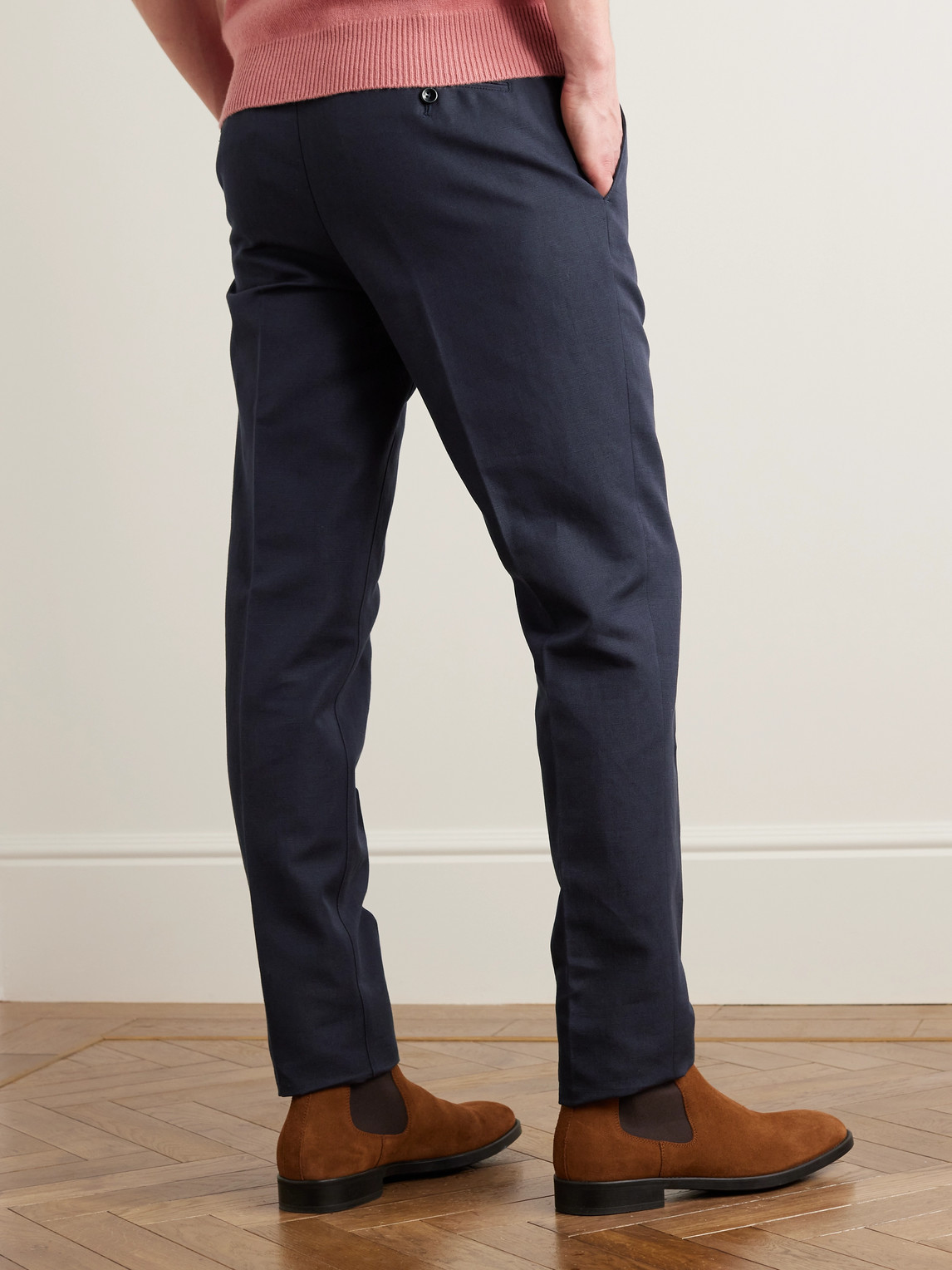 Shop Loro Piana Straight-leg Cotton And Linen-blend Trousers In Blue