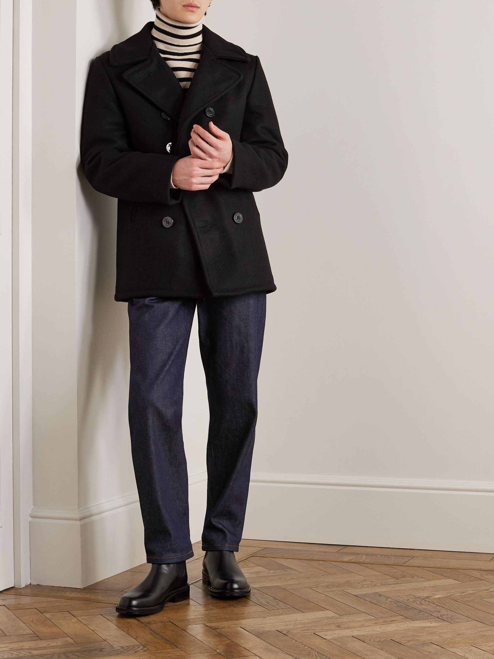 SCHOTT Melton Wool-Blend Peacoat for Men | MR PORTER
