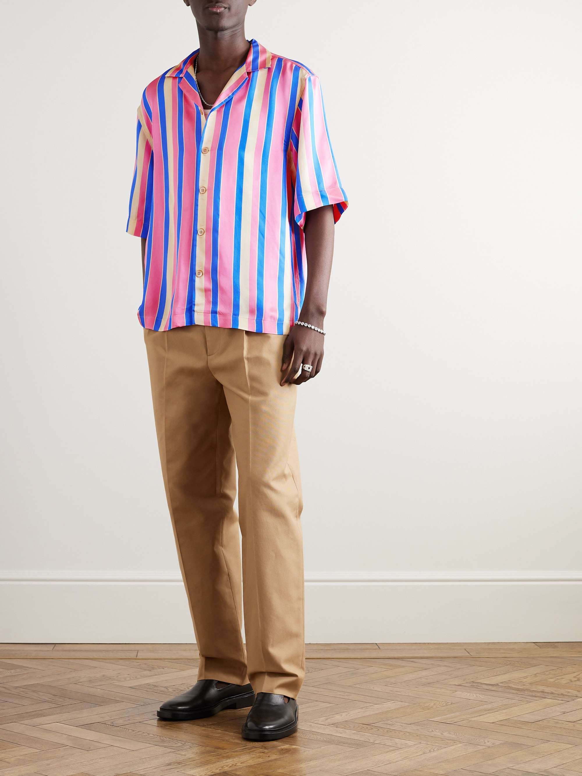 DRIES VAN NOTEN Camp-Collar Striped Satin Shirt for Men | MR PORTER