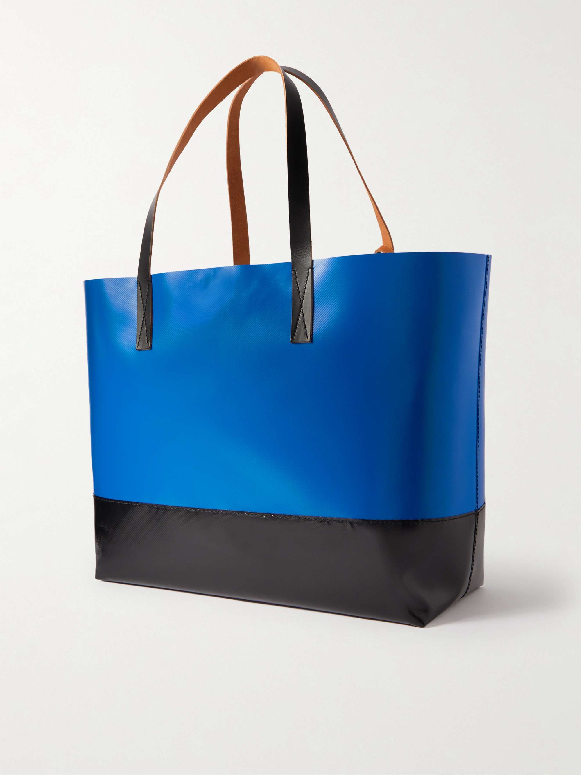 Blue East/West Colour-Block Leather-Trimmed Shell Tote Bag | MARNI | MR  PORTER