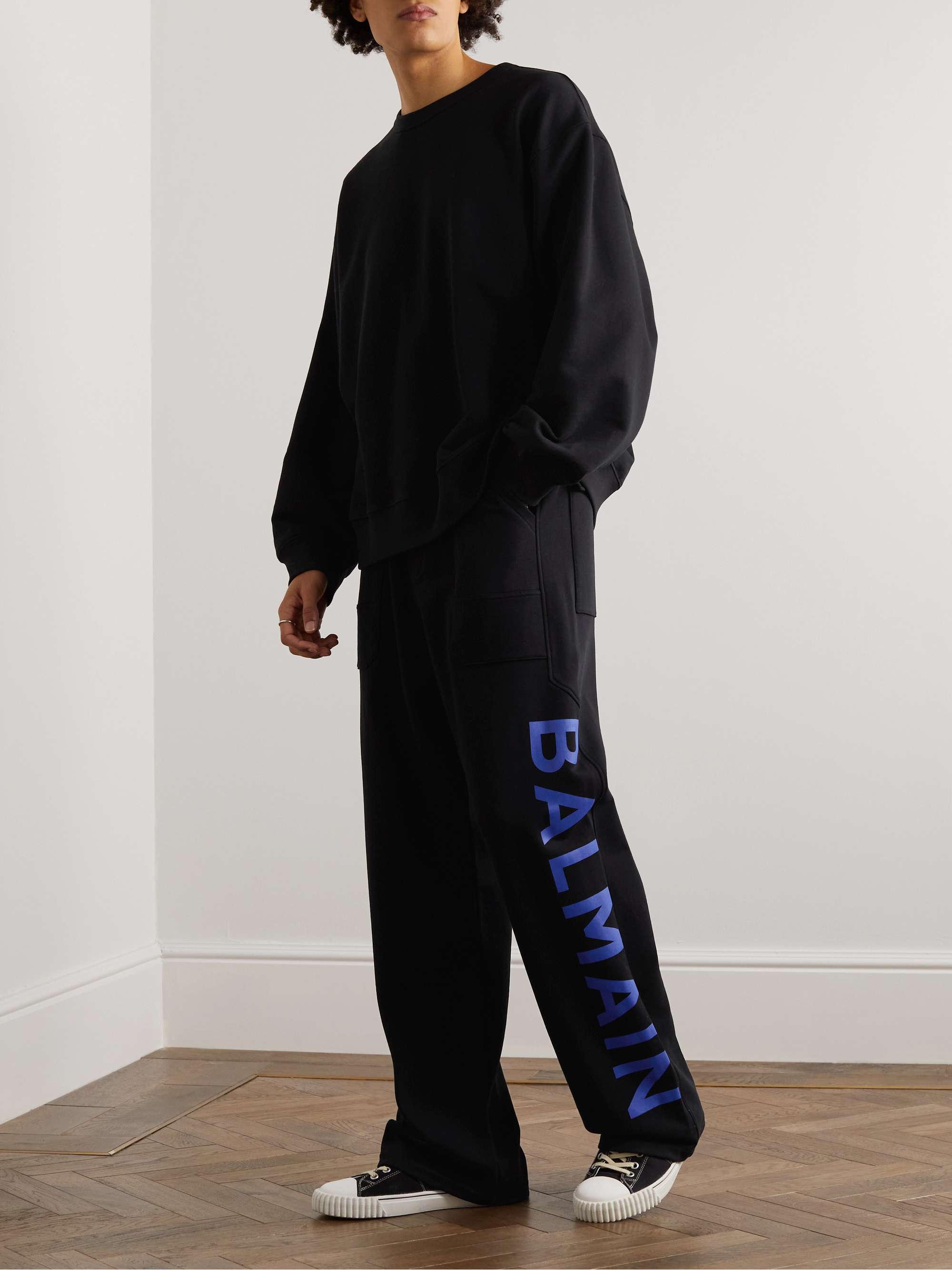 BALMAIN Straight-Leg Logo-Print Cotton-Jersey Sweatpants for Men | MR PORTER